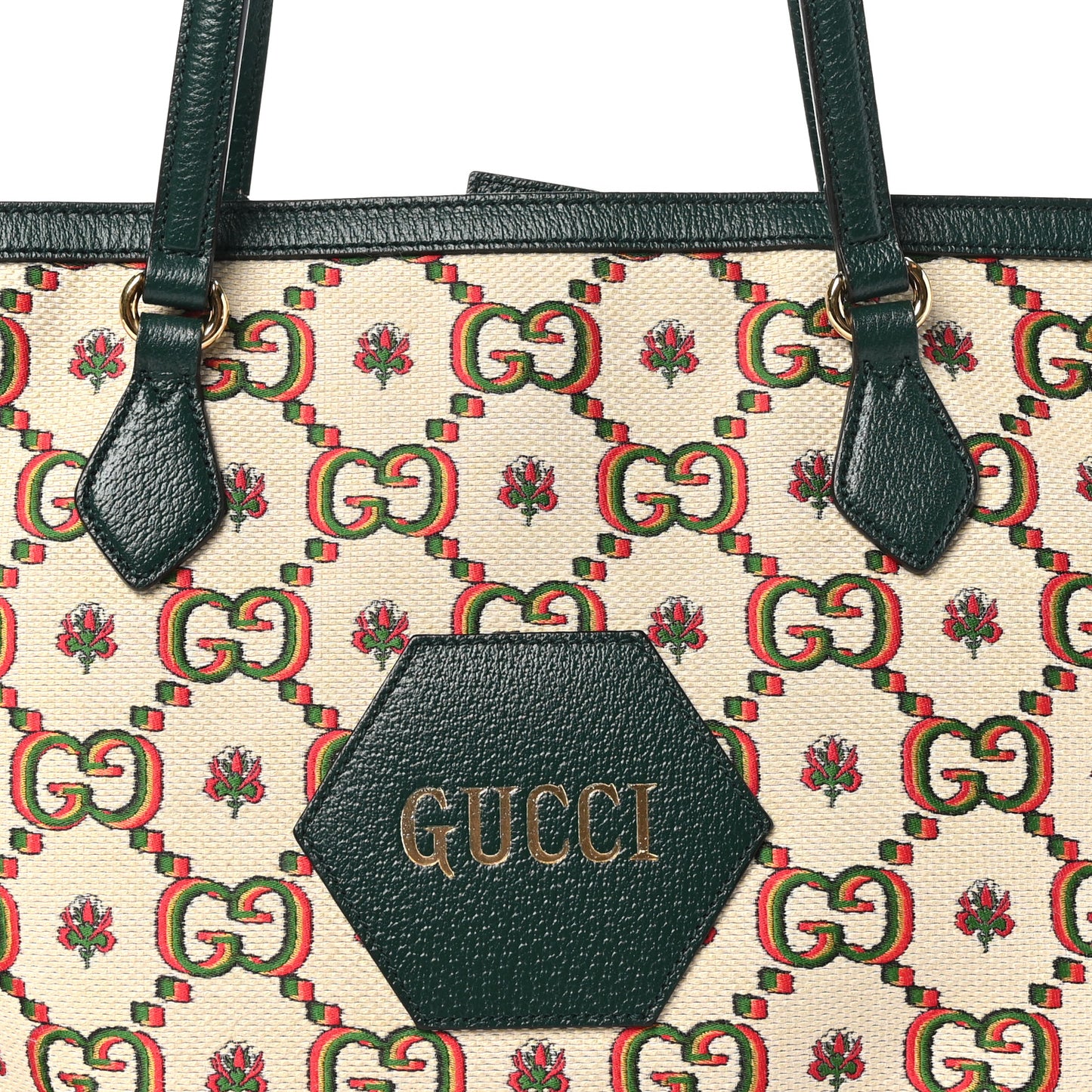 Cotton Textured Dollar Calfskin GG Monogram Floral Medium Gucci 100 Ophidia Tote Bag Beige Green Multicolor Vintage Green