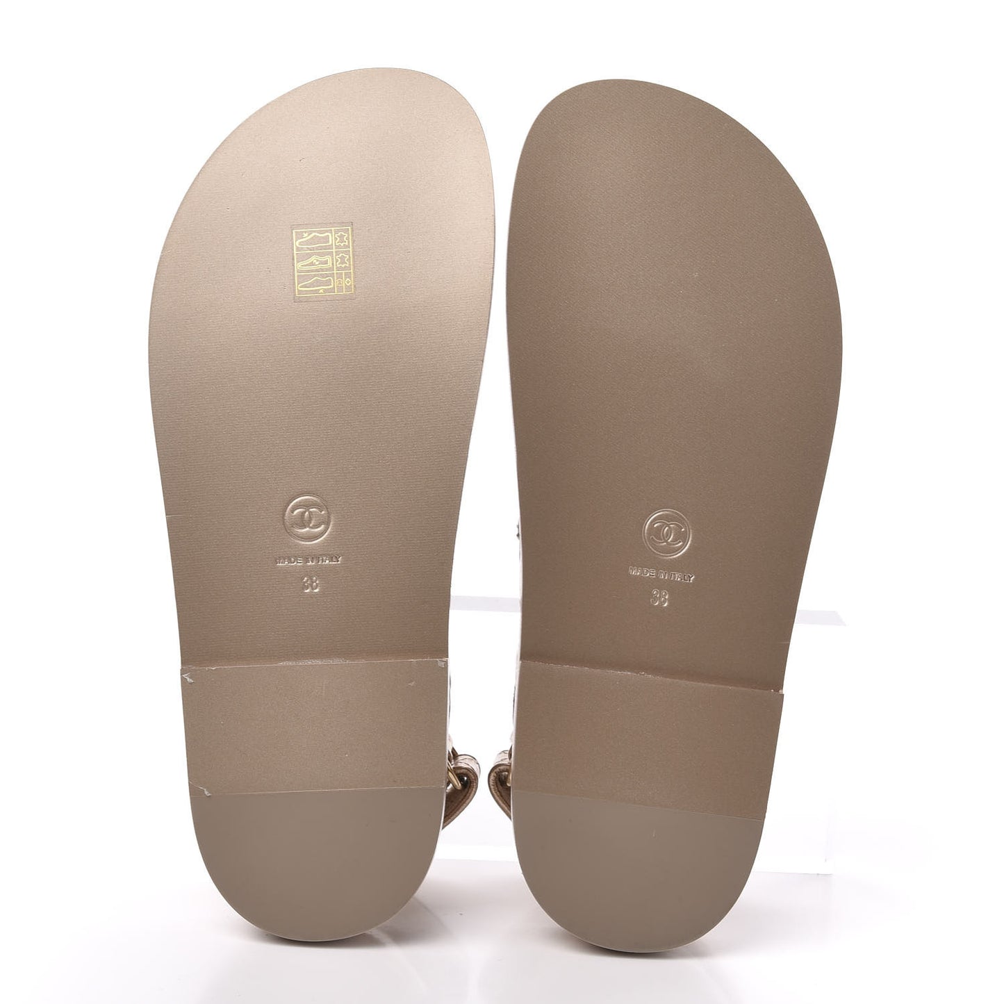 Iridescent Lambskin Quilted Velcro Dad Sandals 38 Light Bronze