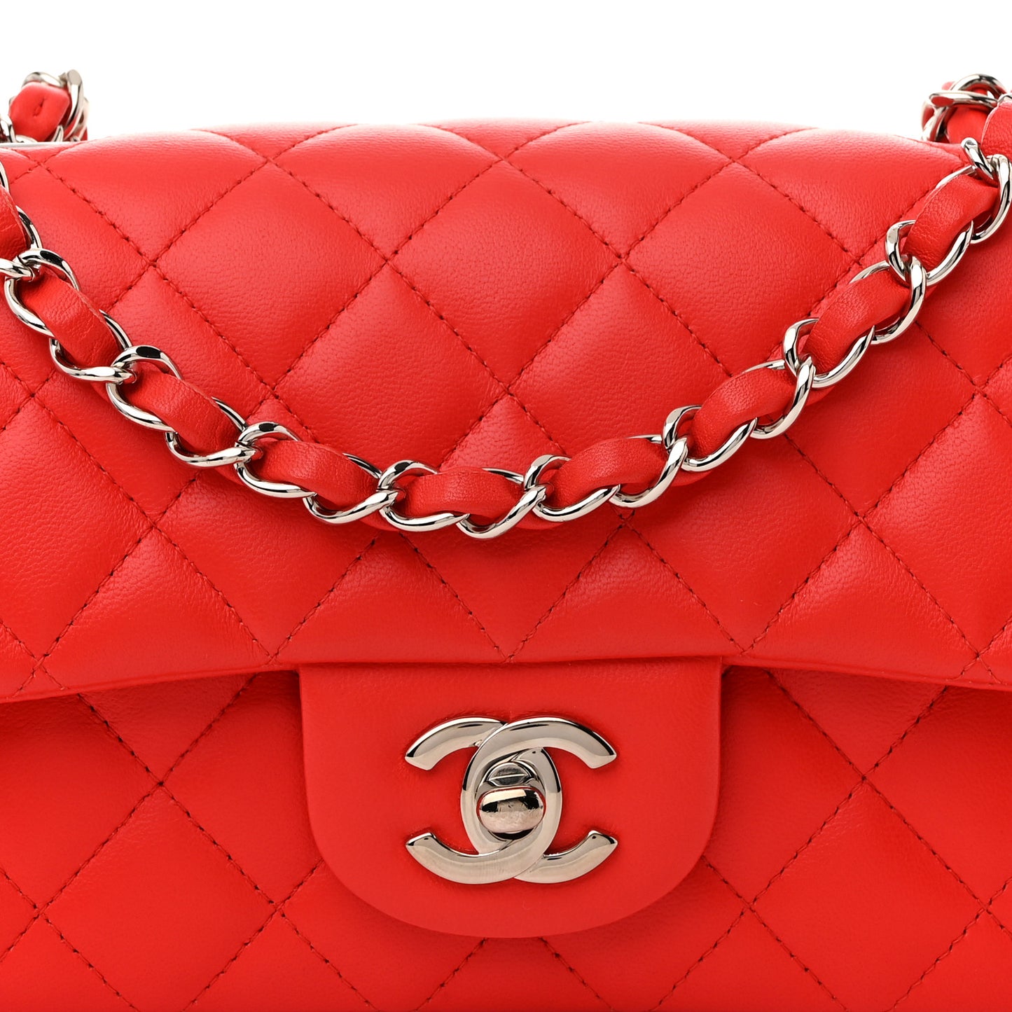 Lambskin Quilted Mini Rectangular Flap Red