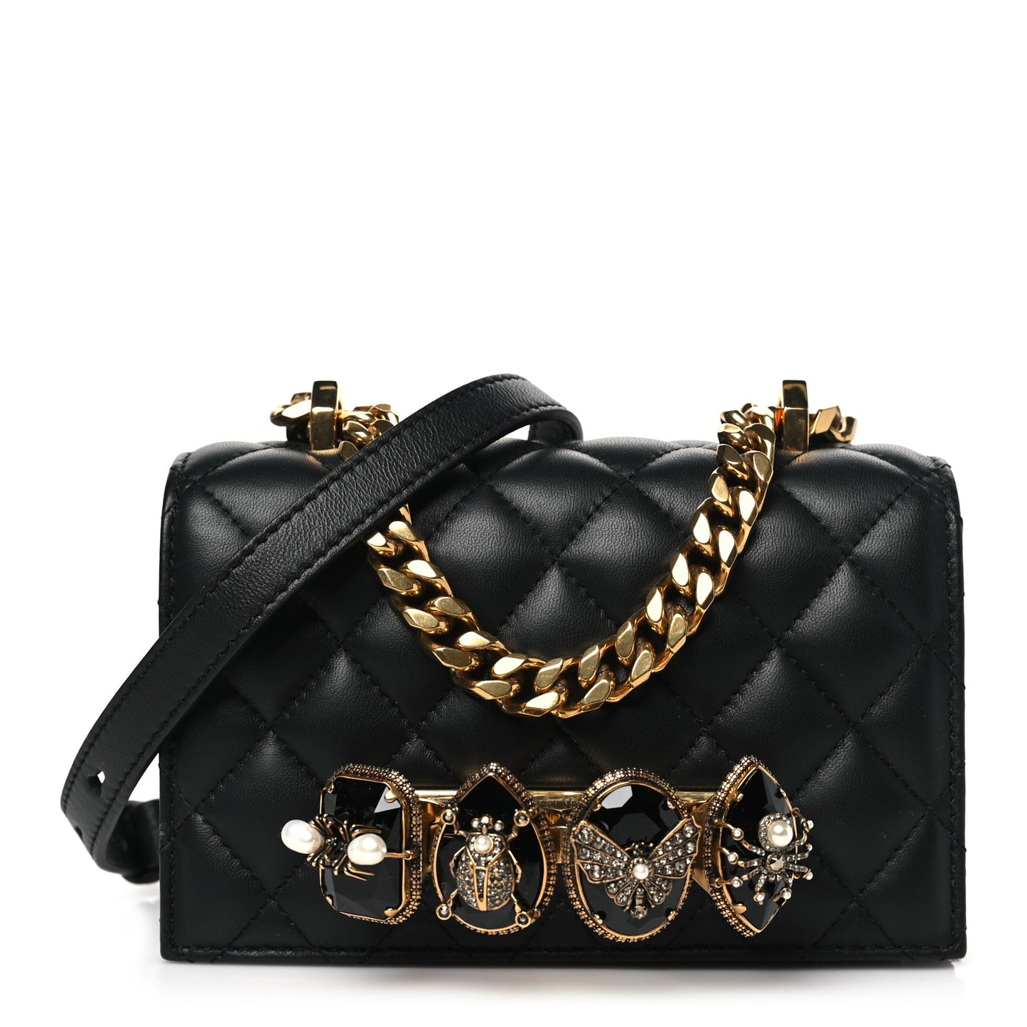 Lambskin Quilted Knuckle Shoulder Bag Black