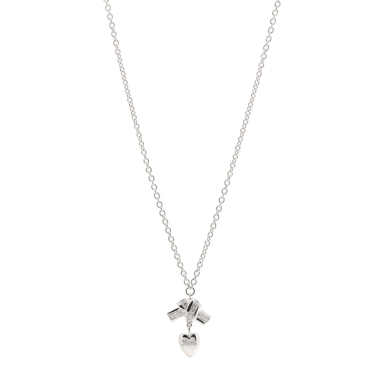 18K White Gold Diamond Knot Heart Charm Pendant Necklace