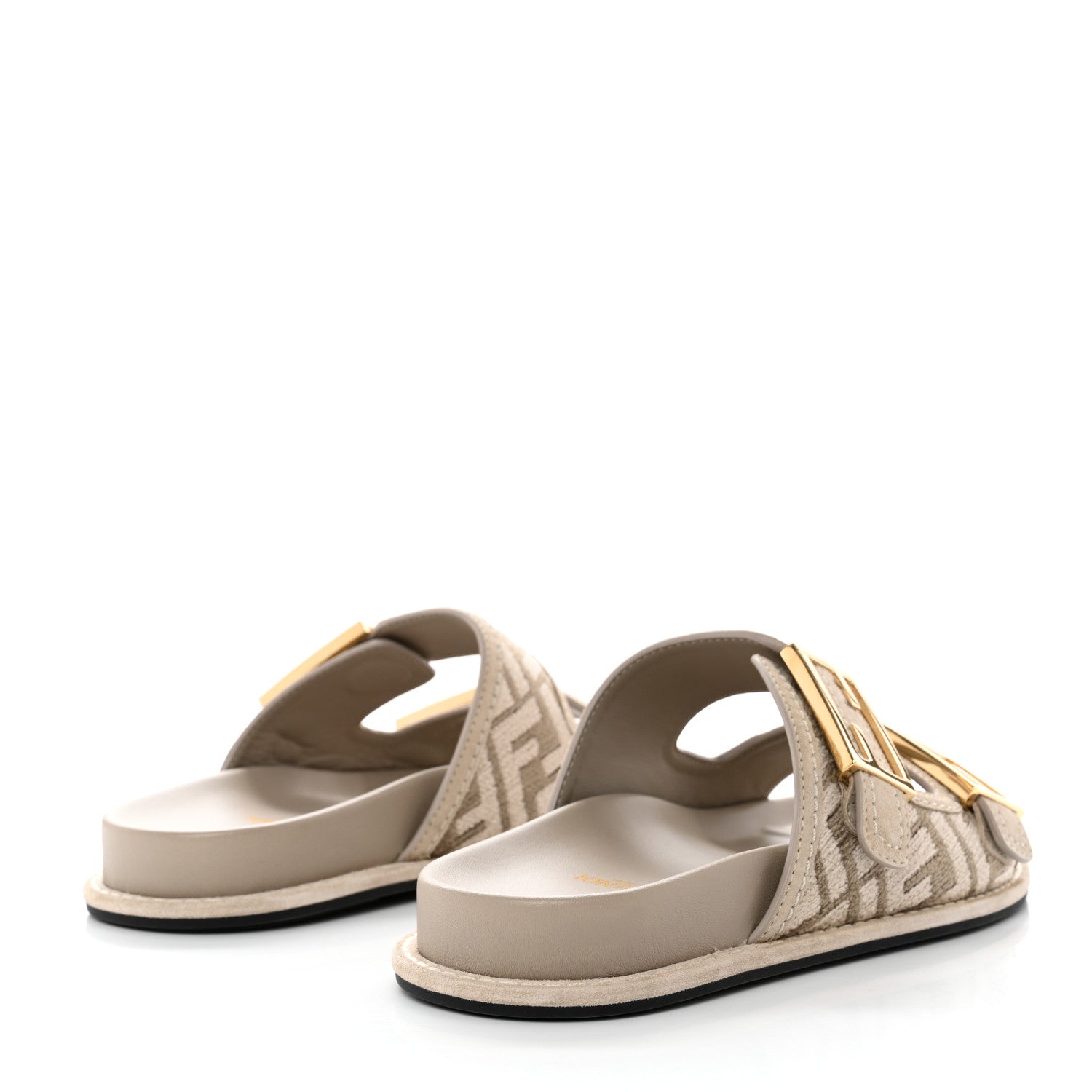 Fendi Chenille Fabric Jacquard Suede FF Womens Fendi Feel Buckled Slide Sandals 37.5 Tortora Nuvola Rock 4 of 9