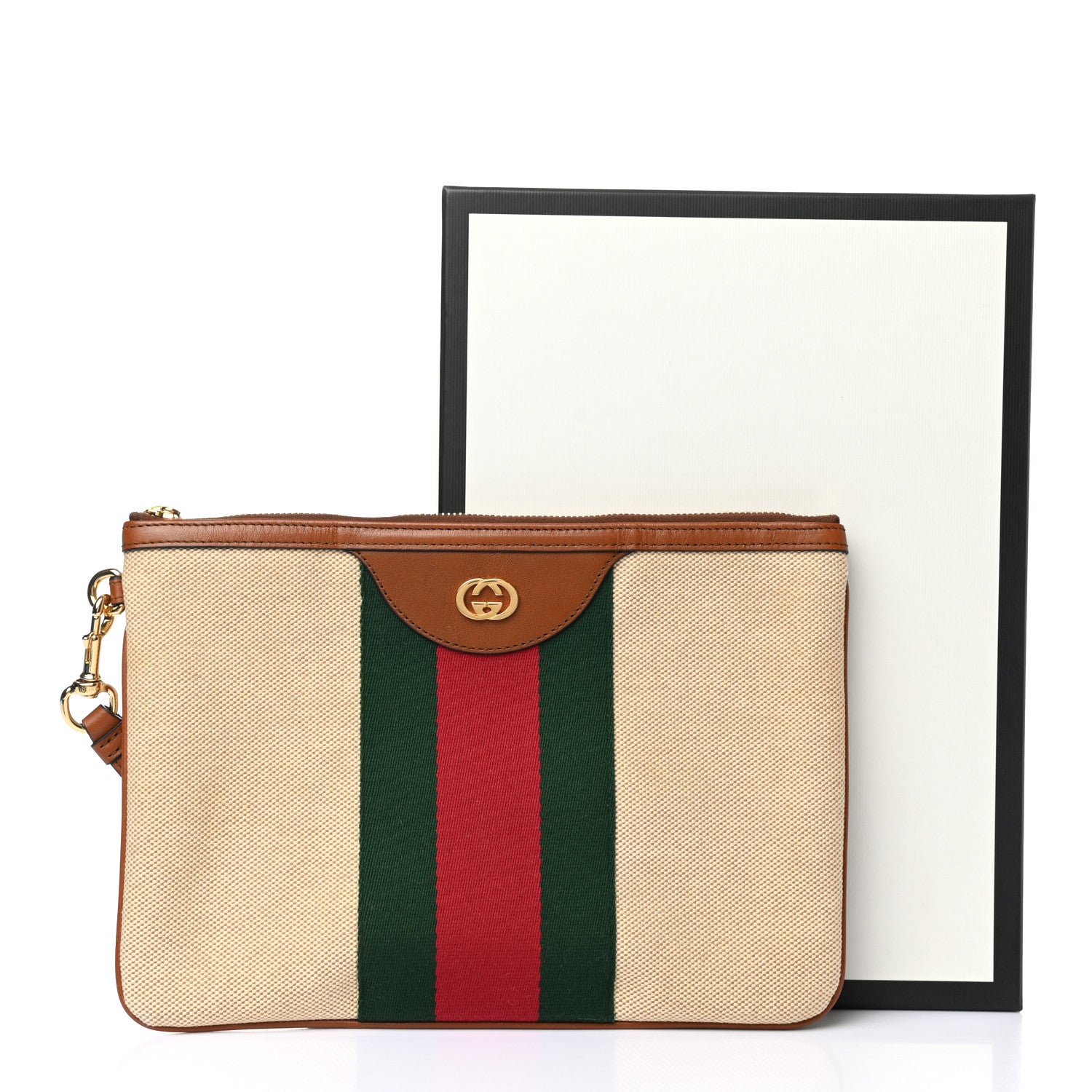 Gucci Vintage Canvas Web Pouch Sand Cuir 8 of 9