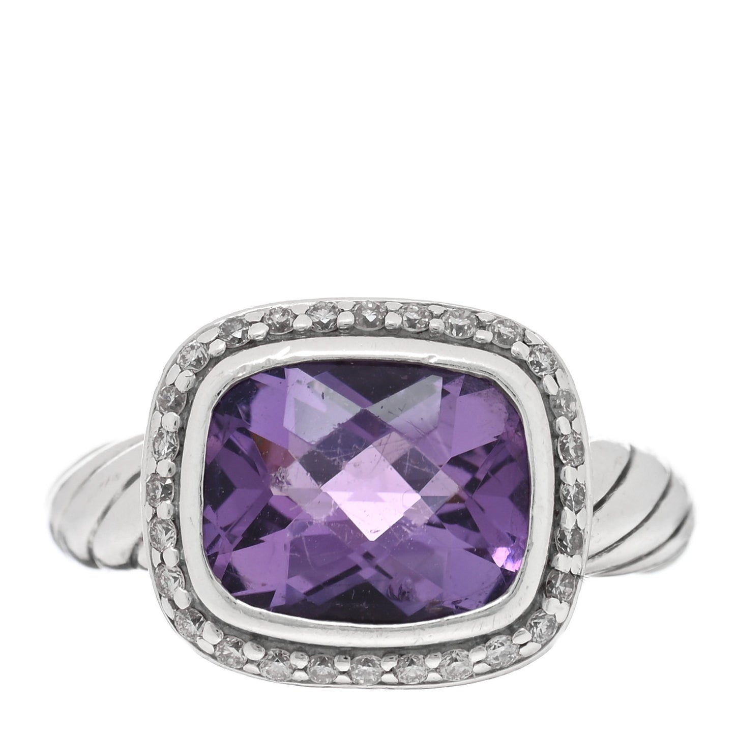 Sterling Silver Diamond Amethyst 10mm Noblesse Ring 49 5