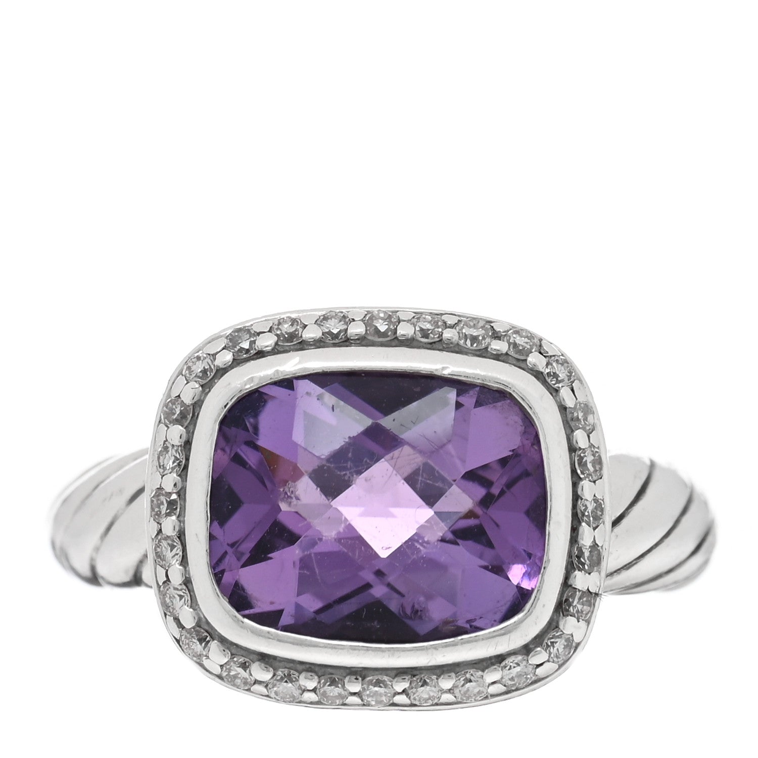 David Yurman Sterling Silver Diamond Amethyst 10mm Noblesse Ring 49 5 1 of 4