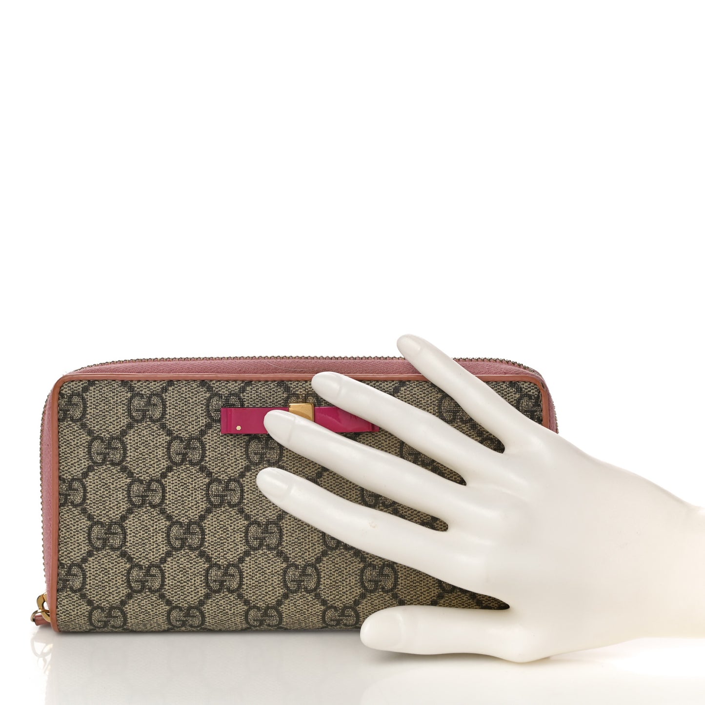 Monogram Bow Zip Around Wallet Pink