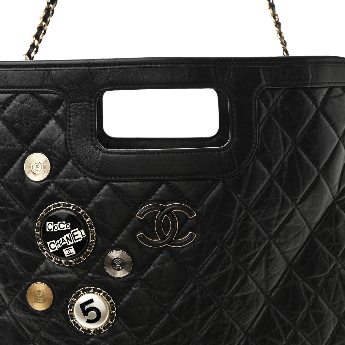 Aged Calfskin Medium Charm Shopping Bag Black