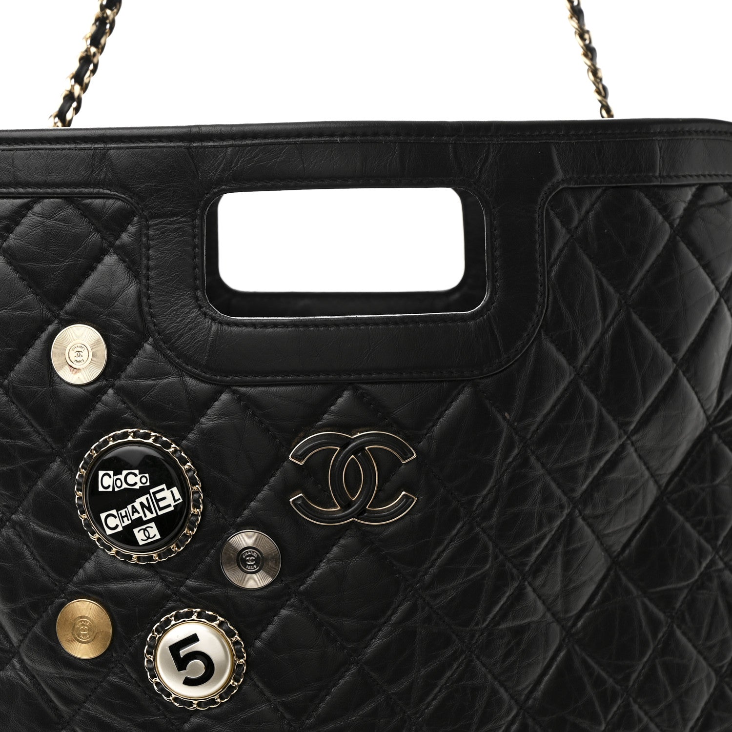 Chanel Aged Calfskin Medium Charm Shopping Bag Black 8 of 10