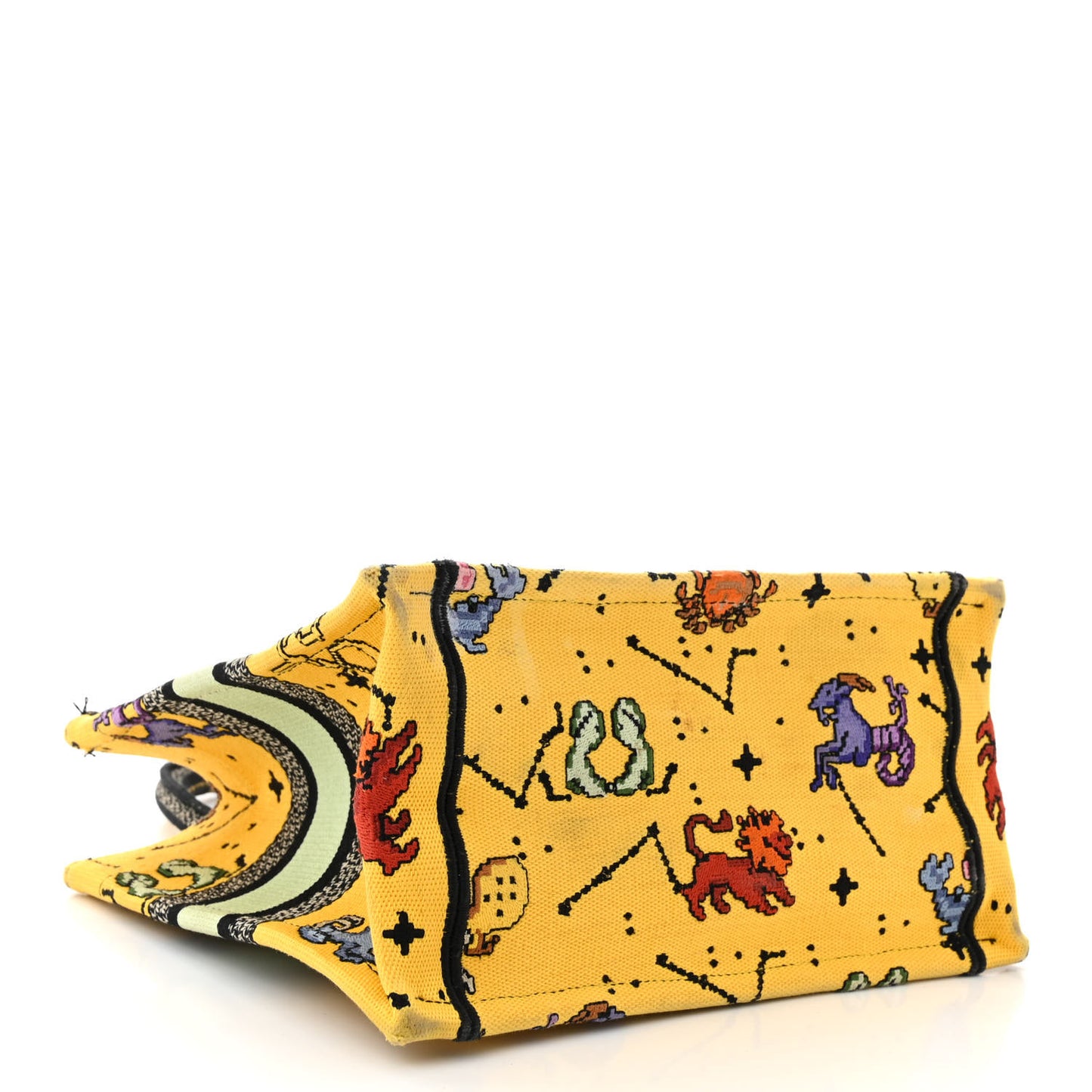 Canvas Embroidered Small Pixel Zodiac Book Tote Yellow Multicolor