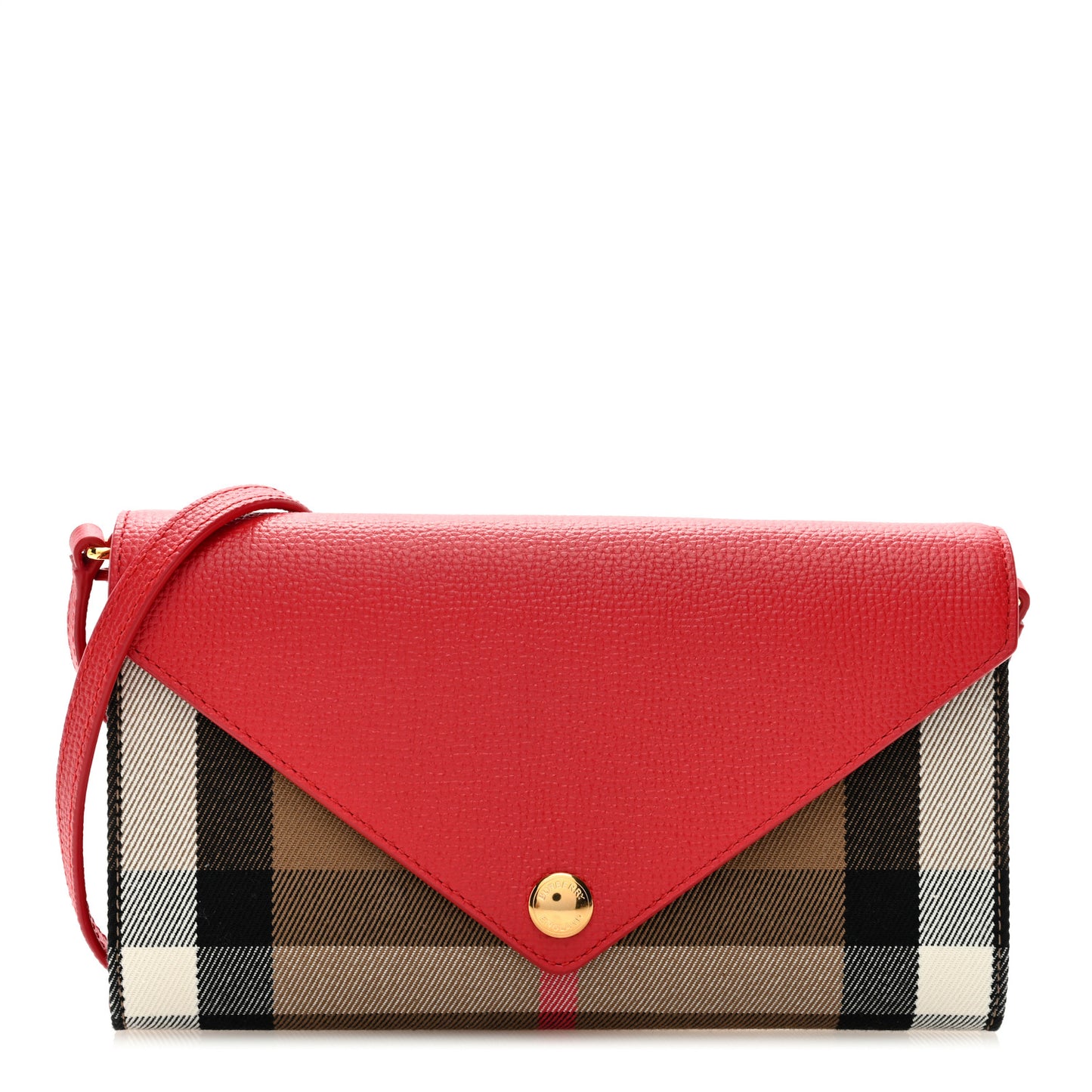 Calfskin House Check Hannah Wallet with Detachable Strap Bright Red
