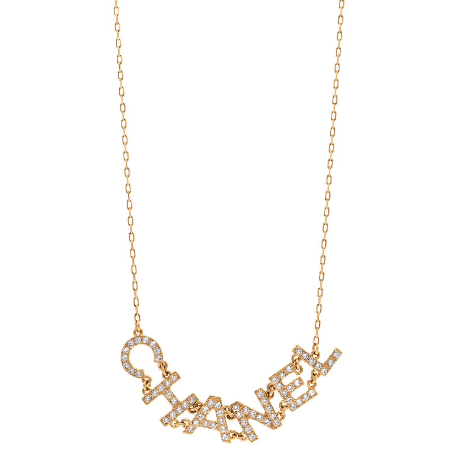 Chanel Metal Crystal 90's Icon Logo Necklace Gold 1650069