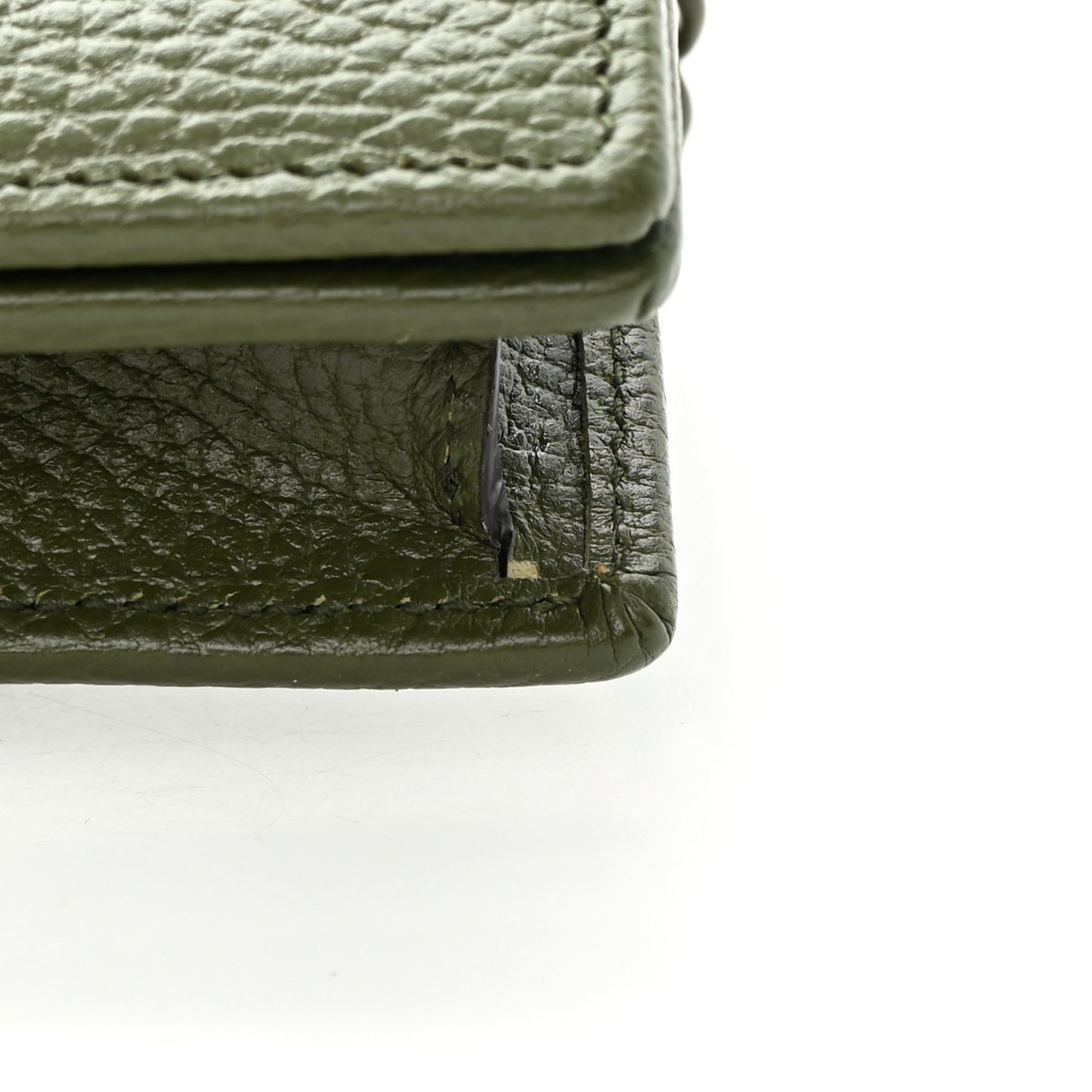 Dollar Calfskin Enamel Monochrome Mini GG Marmont Chain Wallet Military Wood