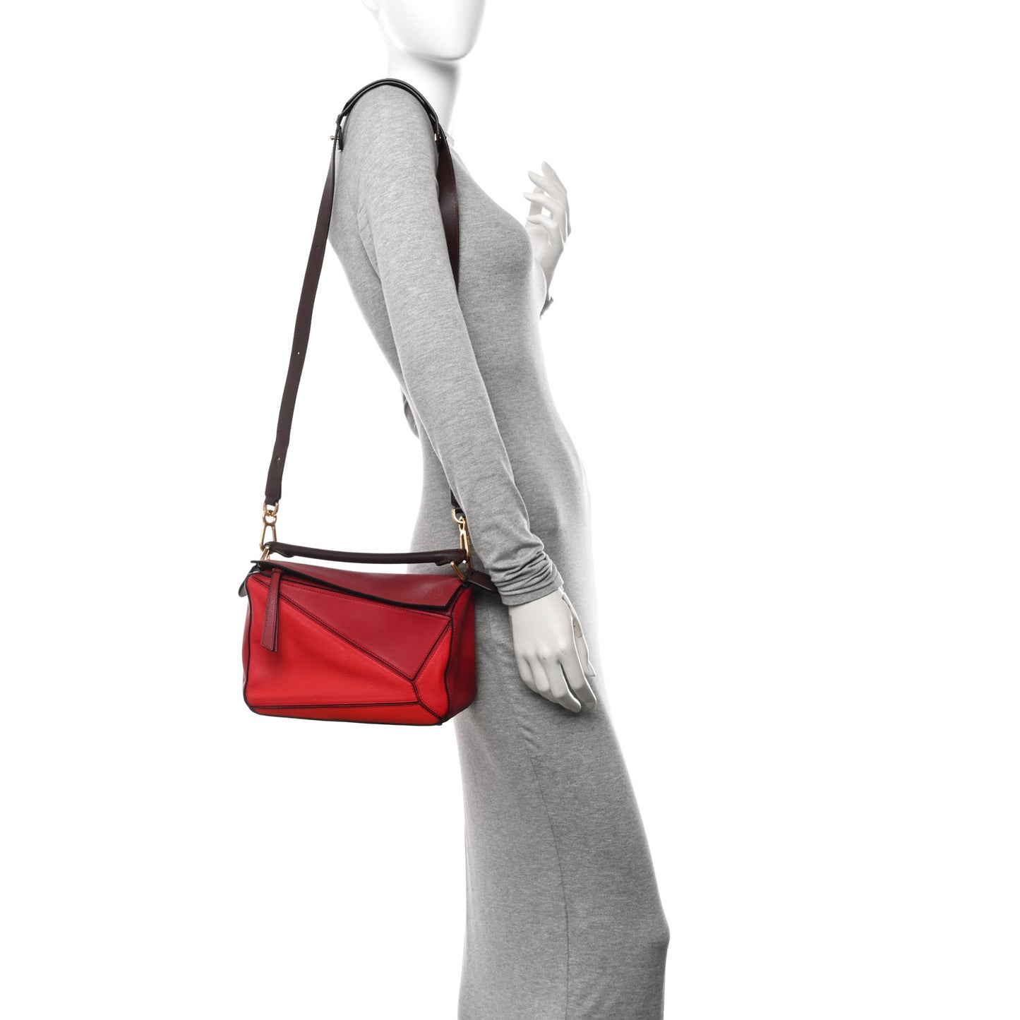 Calfskin Colorblock Small Puzzle Bag Red