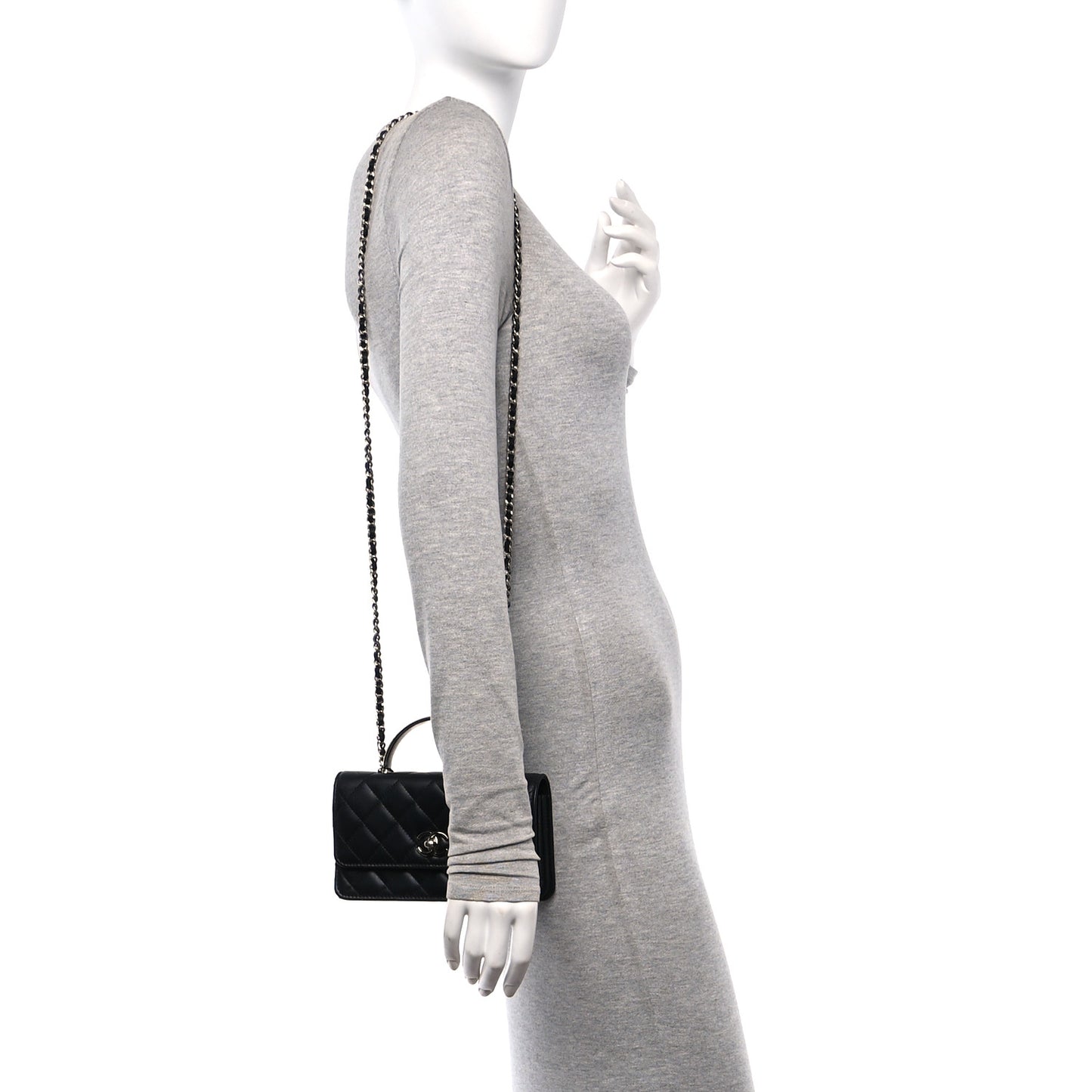 Lambskin Quilted Metal Top Handle Crossbody Flap Black