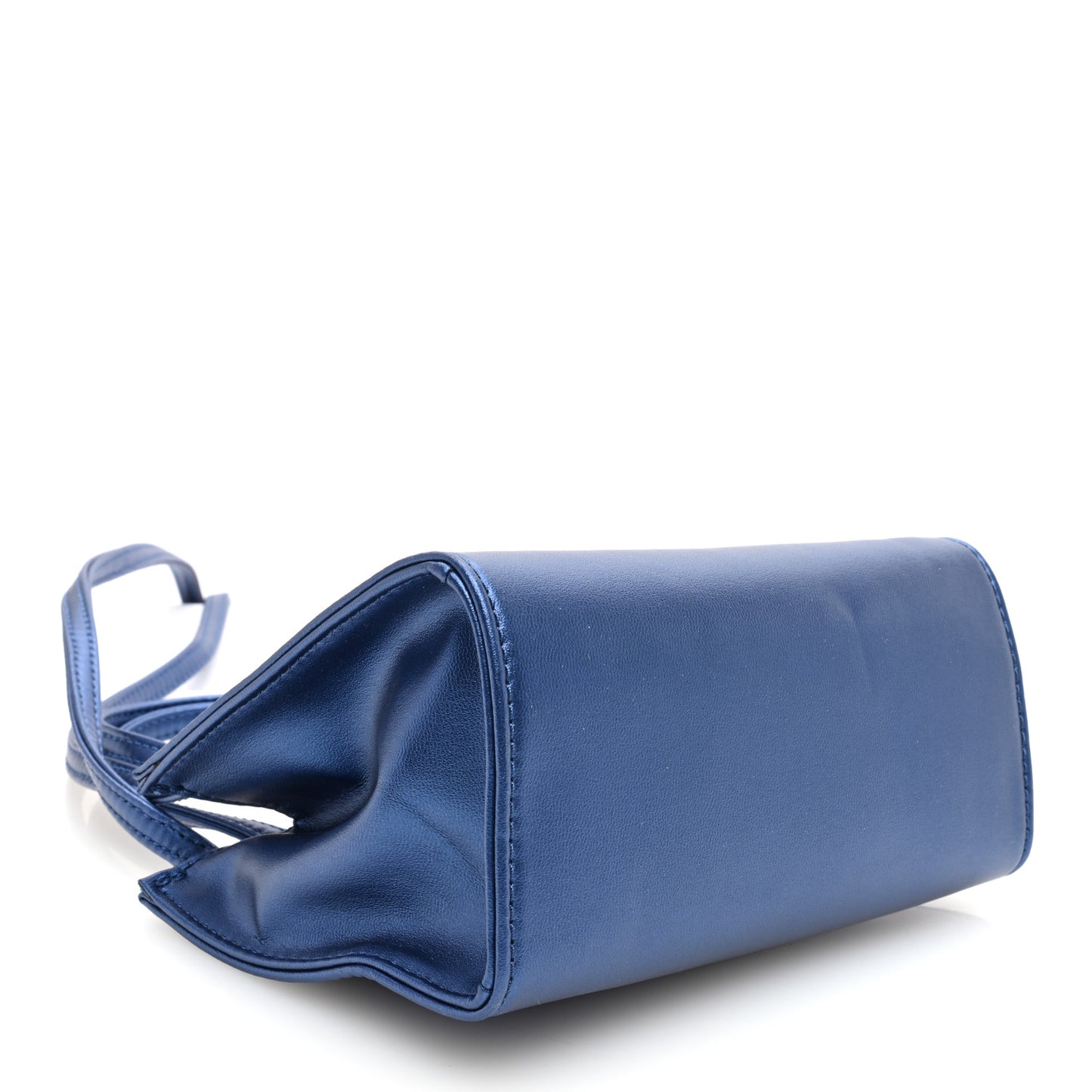 Metallic Vegan Leather Small Shopping Bag Cobalt