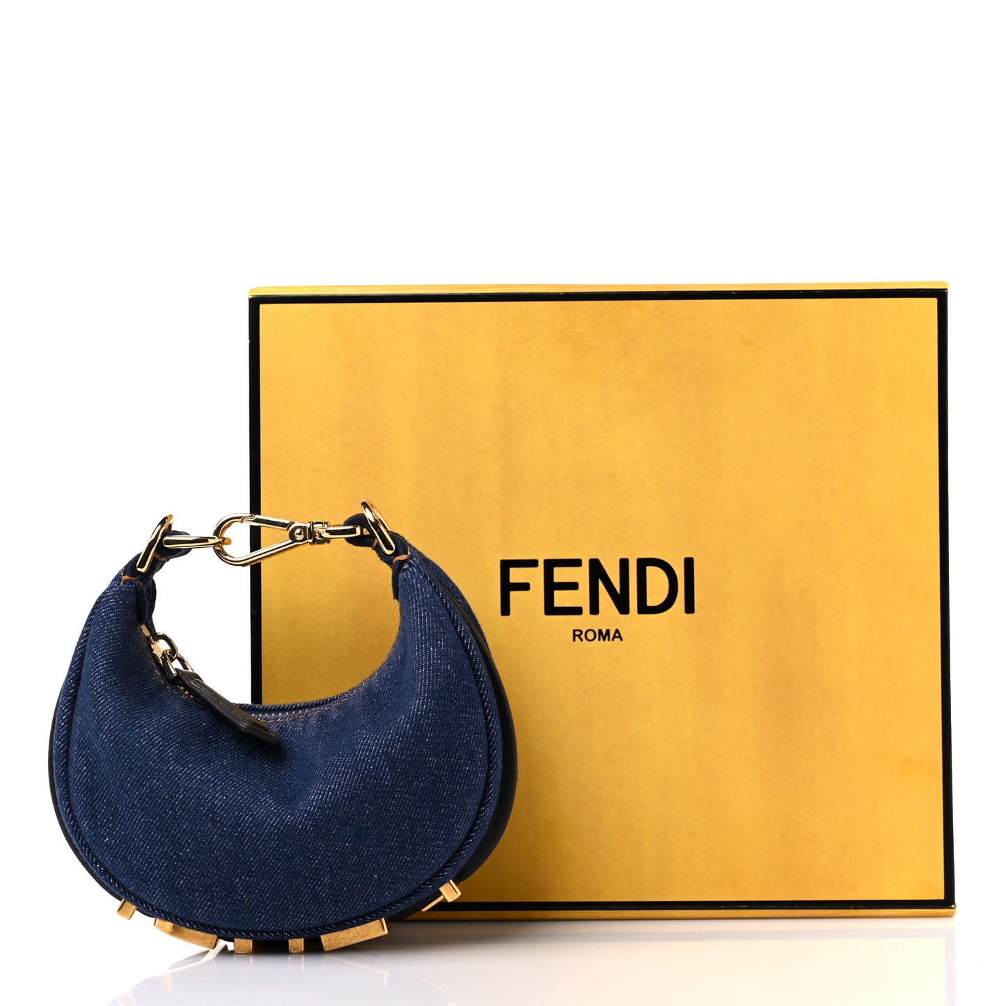 Denim Shiny Nappa Nano Fendigraphy Hobo Charm Blue Moro