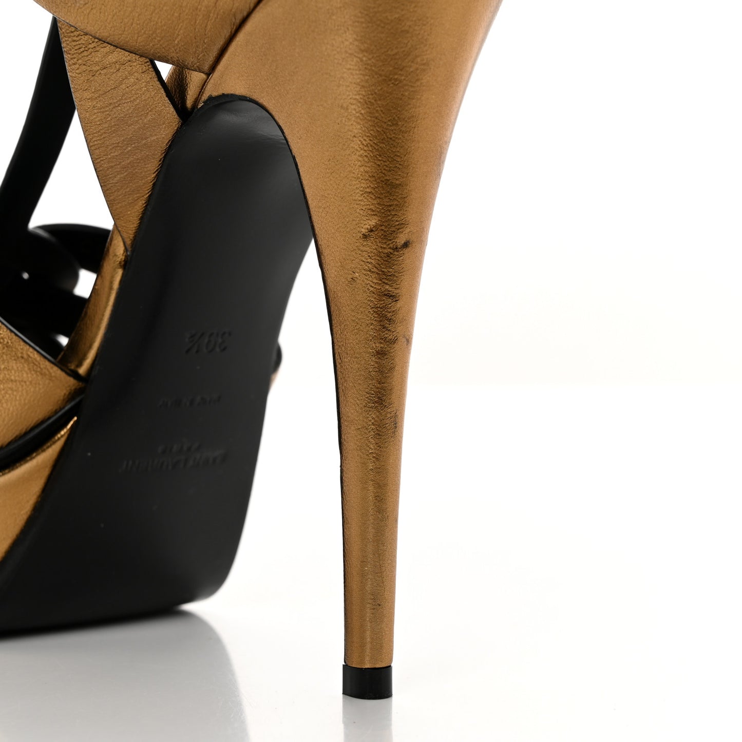 Metallic Crackled Calfskin Tribute 105 Platform Sandals 39.5 Black Gold