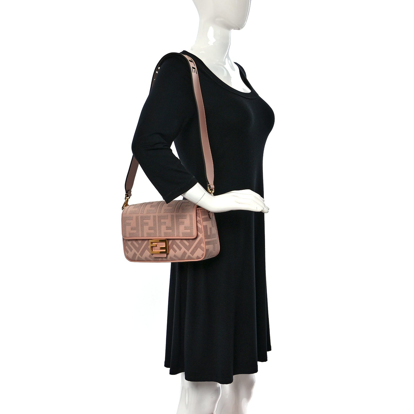 Canvas Vitello King Extra Strap FF Embroidered Baguette Baby Pink