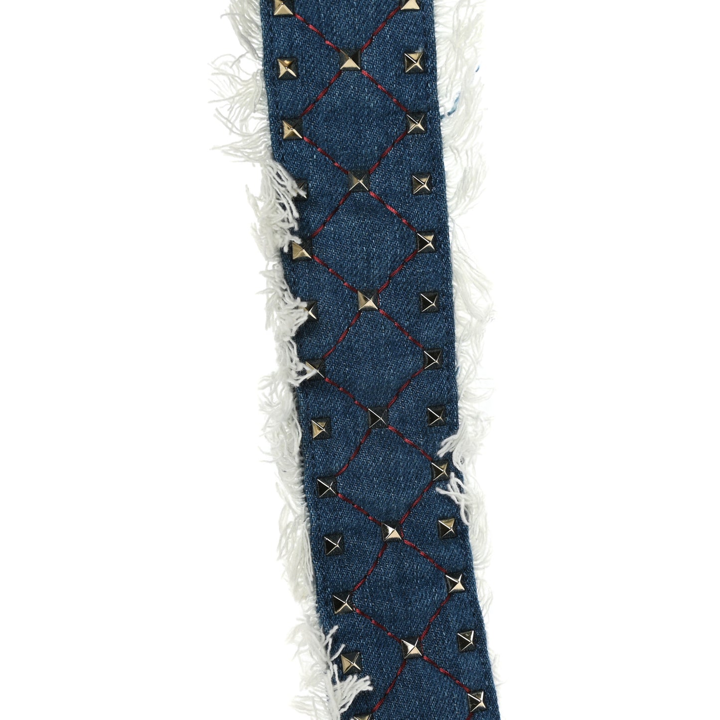 Denim Fringe Rockstud Guitar Strap Blue