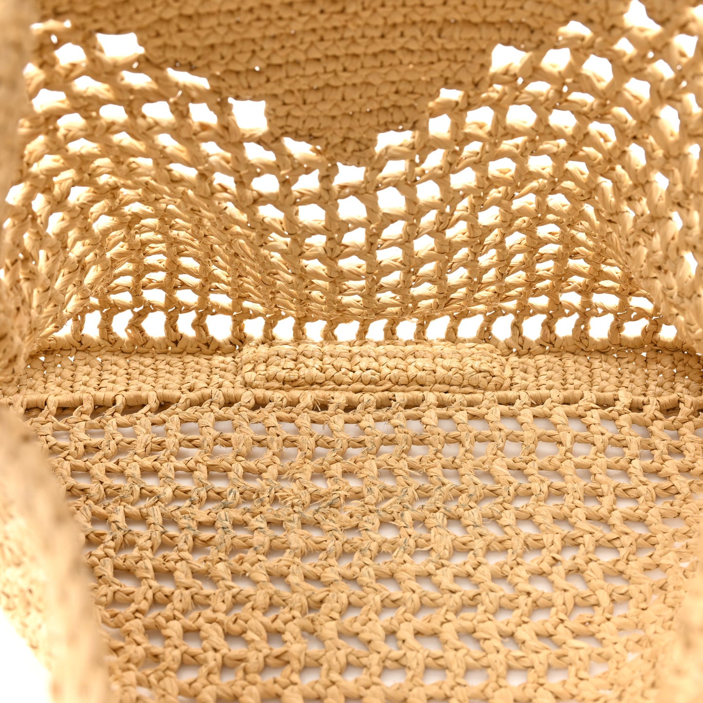 Yarn Raffia Effect Crochet Logo Embroidered Tote Bag Naturale