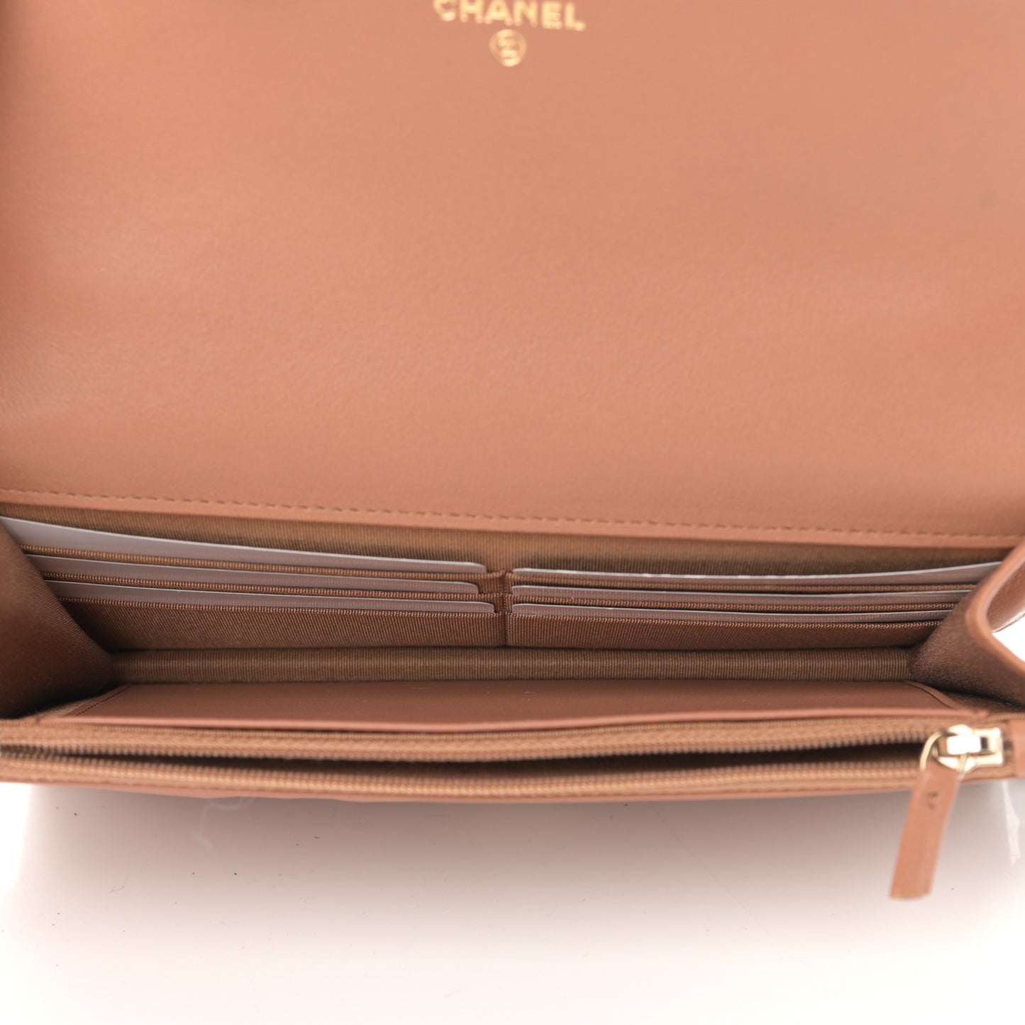 Lambskin Quilted Chanel 19 Wallet On Chain WOC Brown