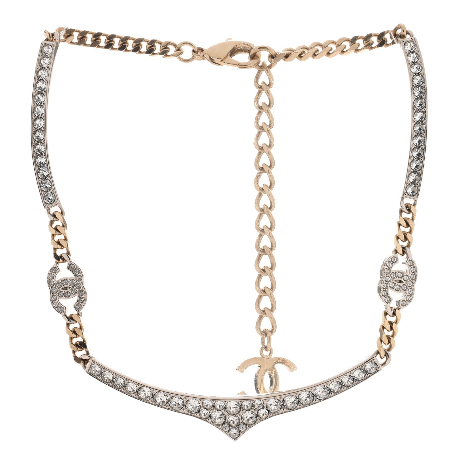 Chanel Crystal CC Collar Necklace Gold 2 of 3