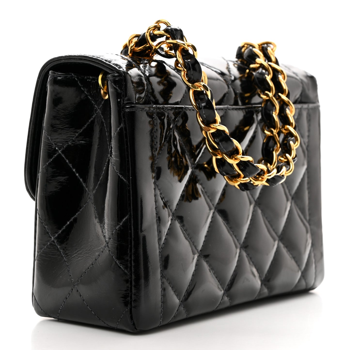 Patent Calfskin Quilted Mini Square Flap Black