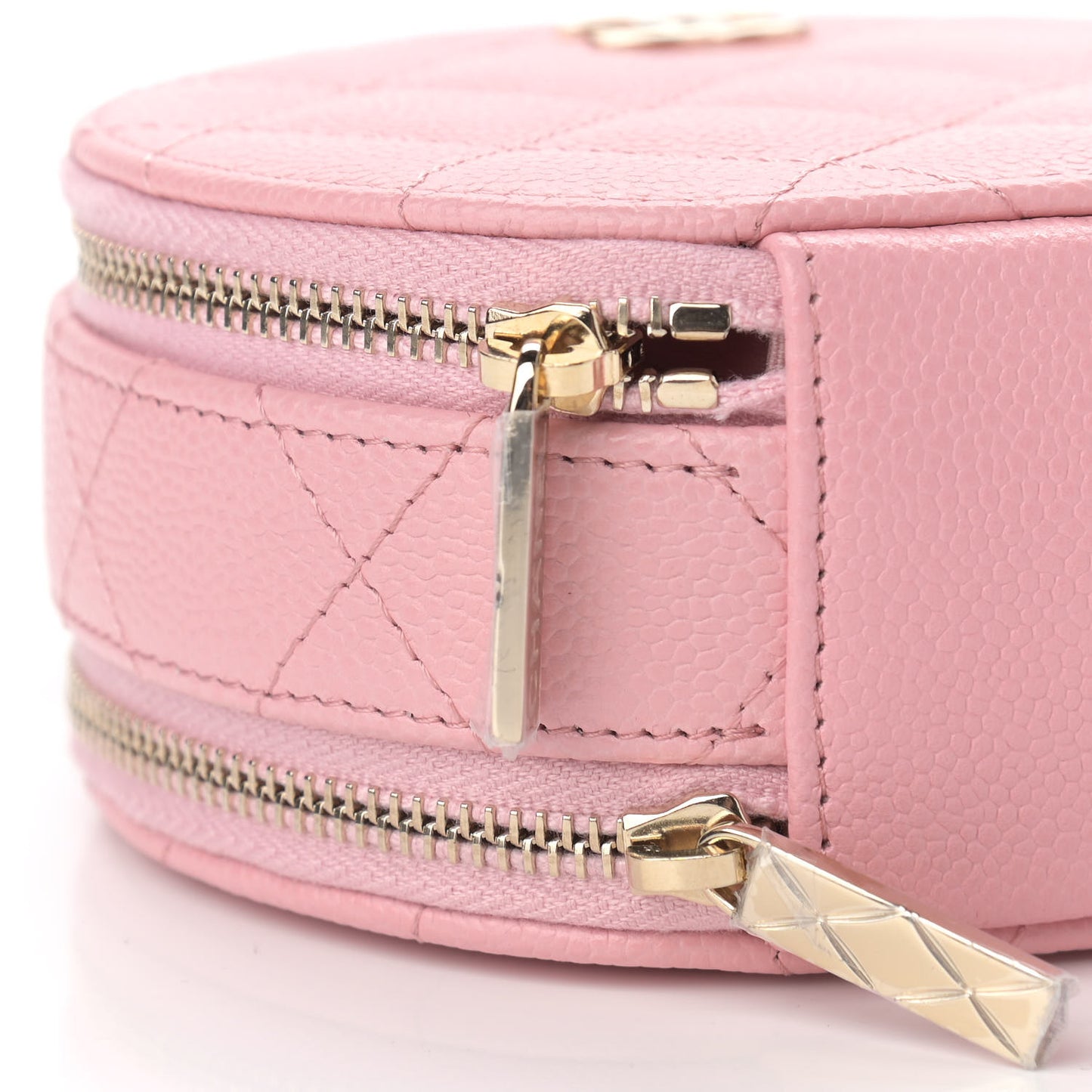 Caviar Quilted Round Handle With Care Vanity With Chain Pink