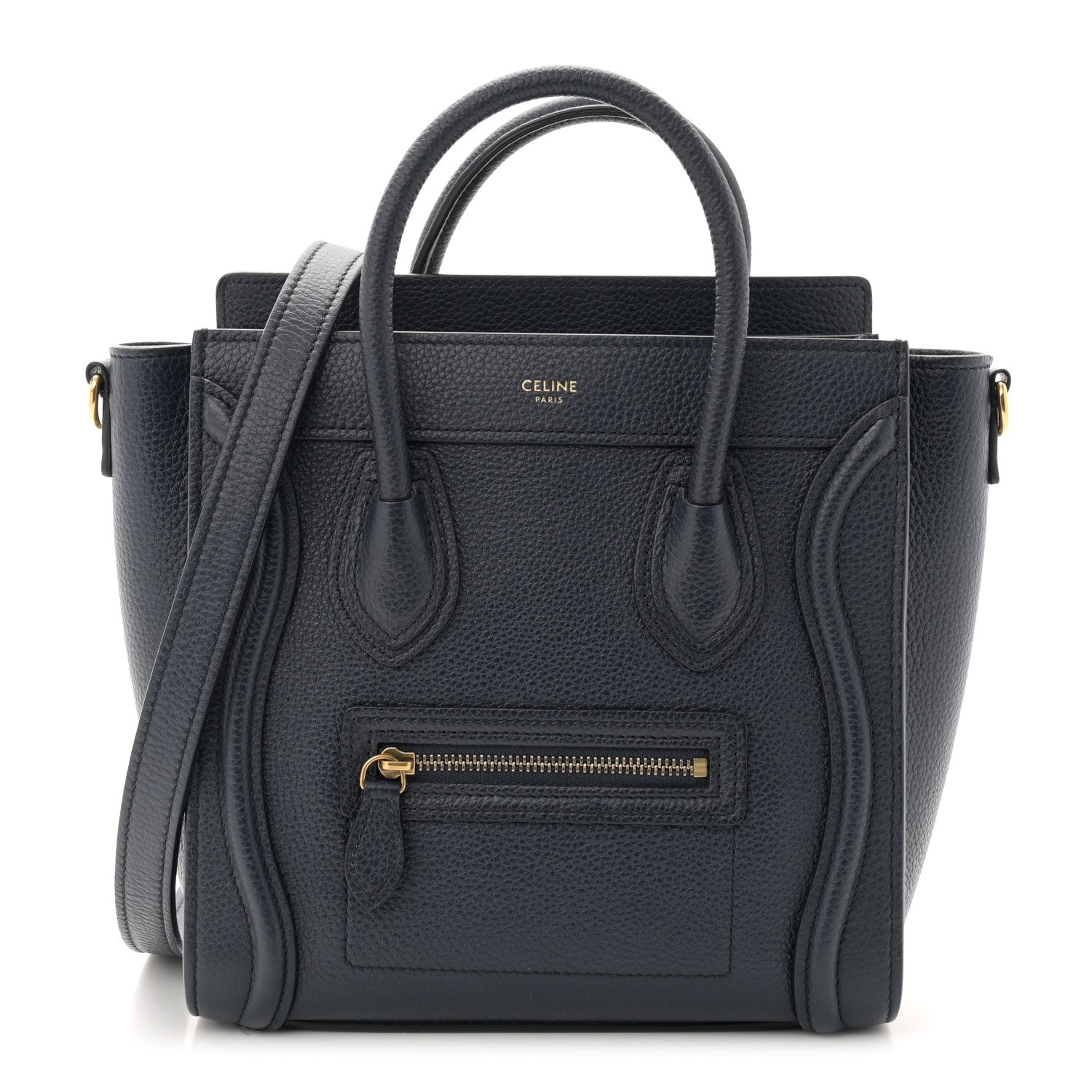 Celine Drummed Calfskin Nano Luggage Navy Blue 1 of 10