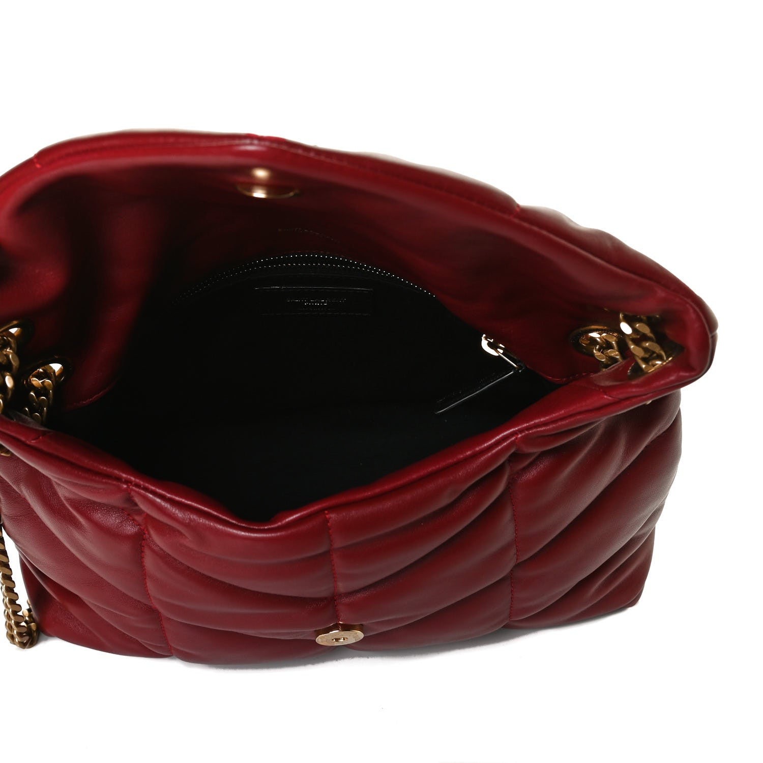 Saint Laurent Lambskin Quilted Small Loulou Puffer Monogram Chain Satchel Opyum Red 5 of 13