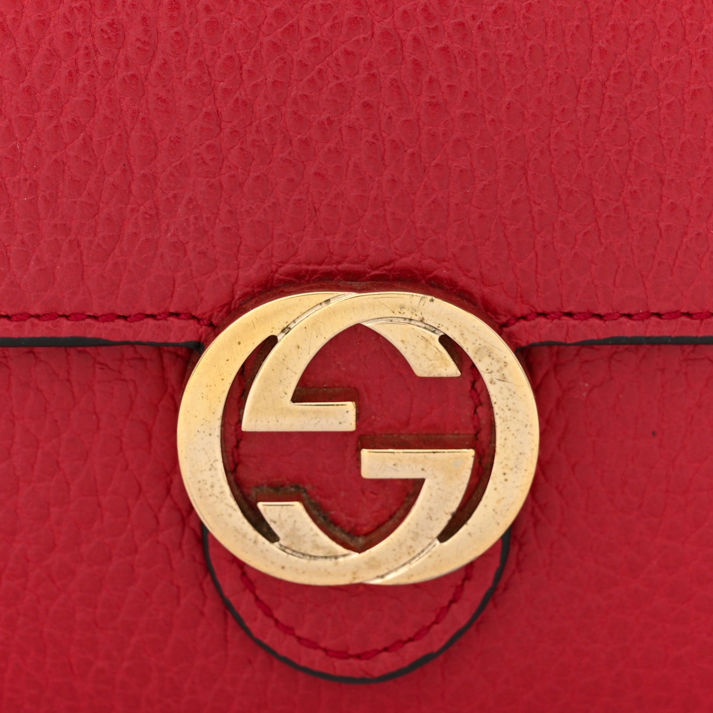 Dollar Calfskin Interlocking G Chain Wallet Red
