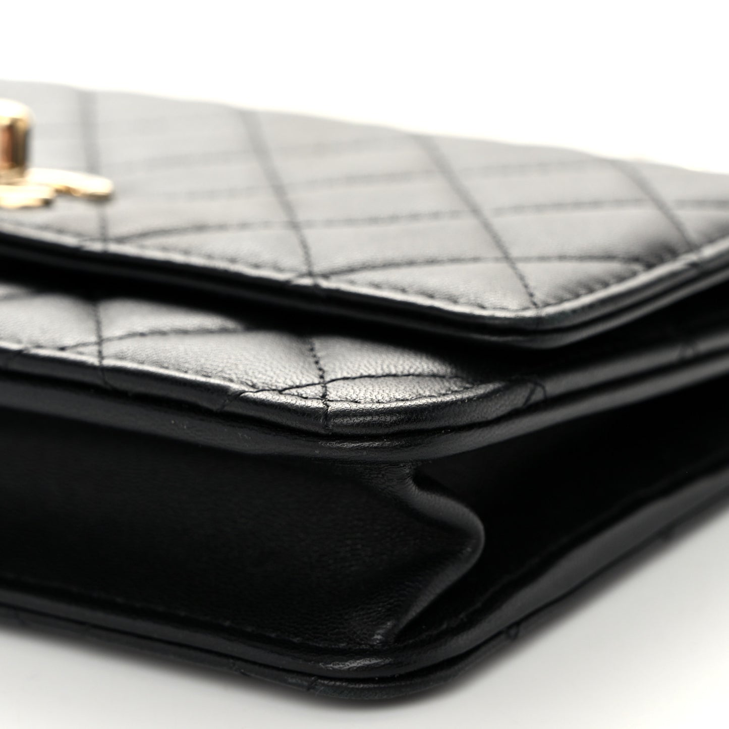 Lambskin Quilted Trendy CC Wallet On Chain WOC Black