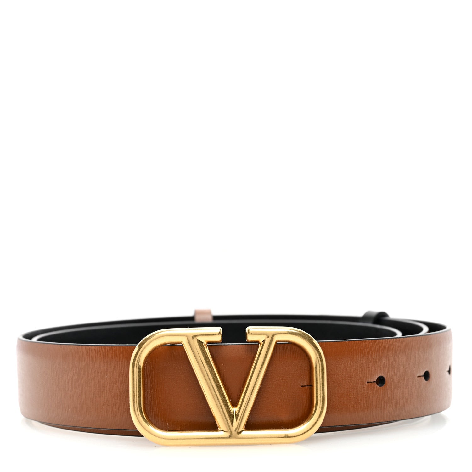 Valentino Garavani Glossy Calfskin VLogo Reversible 30mm Belt 95 38 Saddle Brown Black 1 of 6