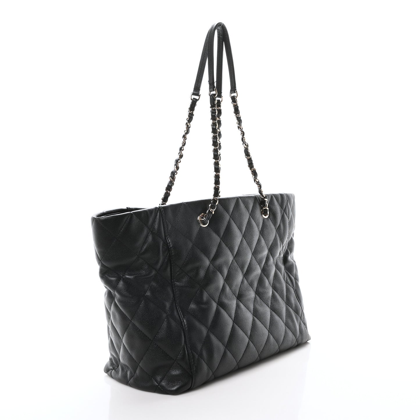 Caviar Quilted Large Shopping Tote Black