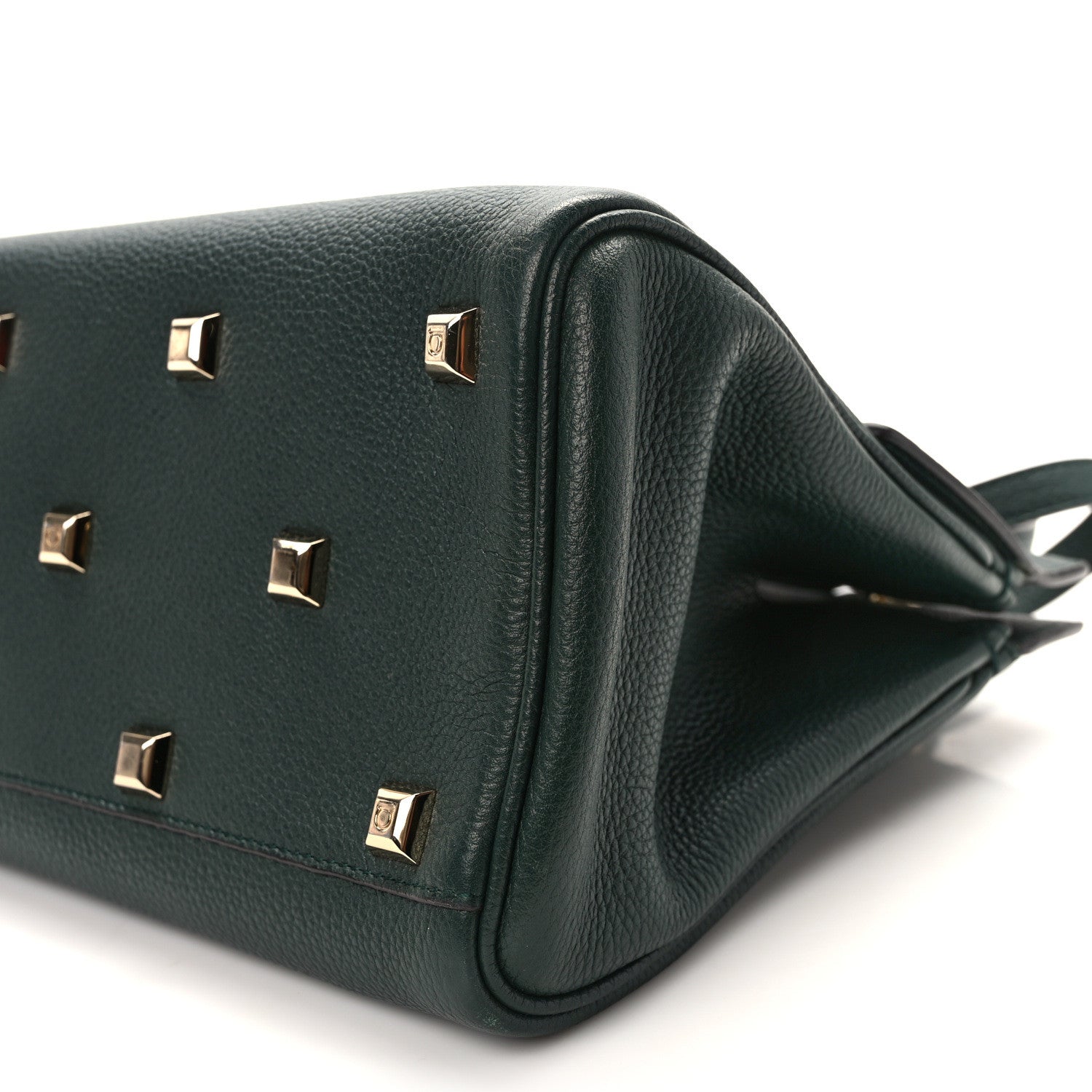 Salvatore Ferragamo Hammered Calfskin Medium Studio Top Handle Bag Dark Green 10 of 15