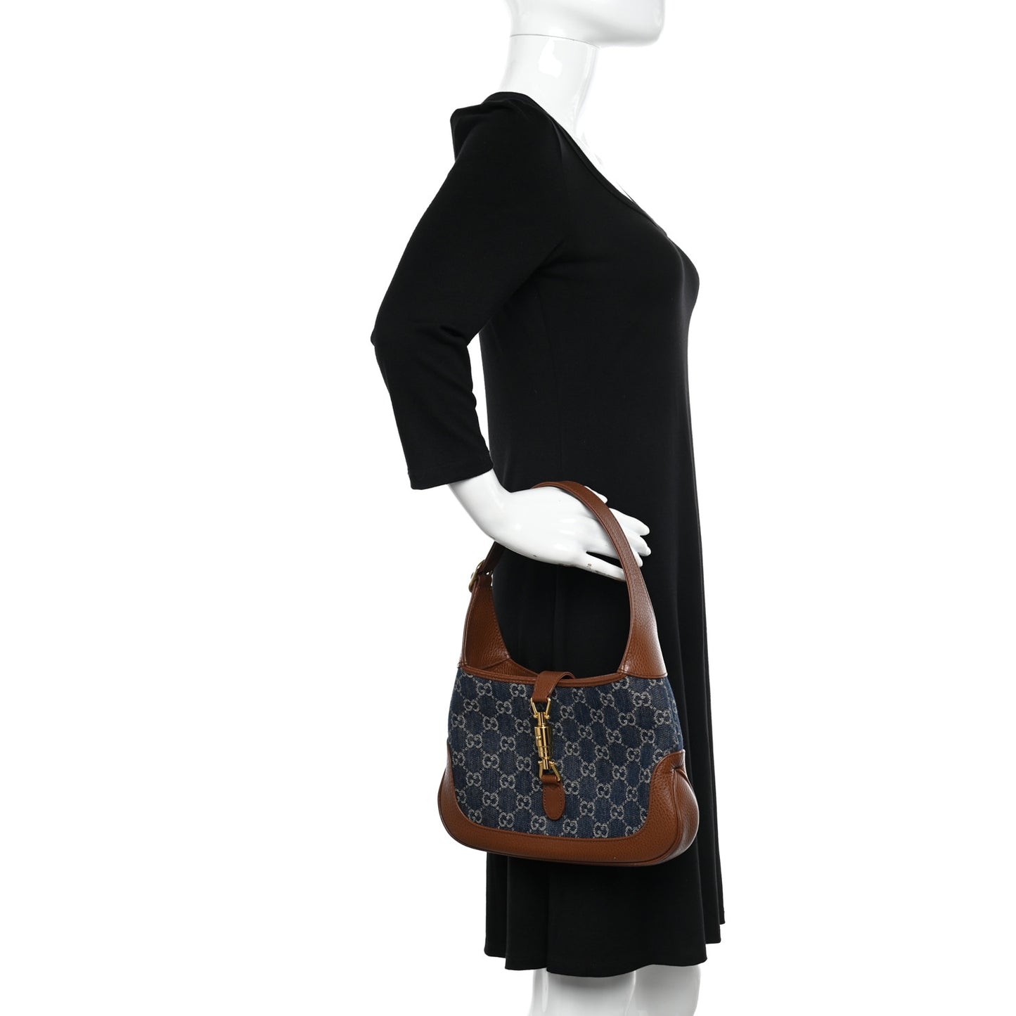 New Denim GG Monogram Calfskin Small Jackie 1961 Hobo Blue Tea Cuir