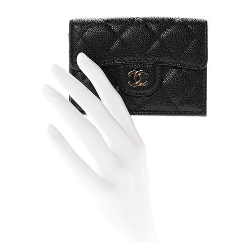 Caviar Quilted Double Flap Wallet Black