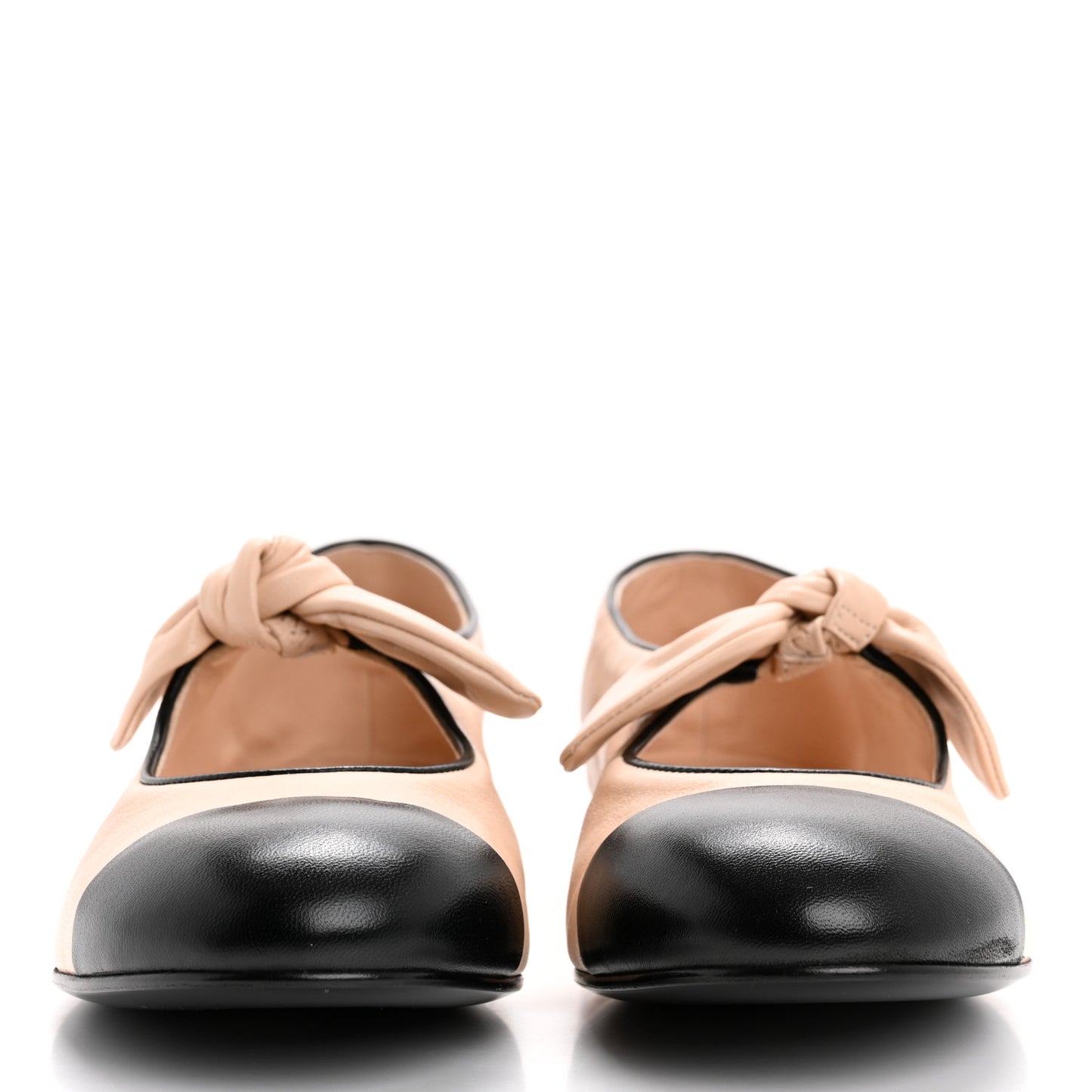 Lambskin Bow Mary Jane Flats 40.5 Beige Black