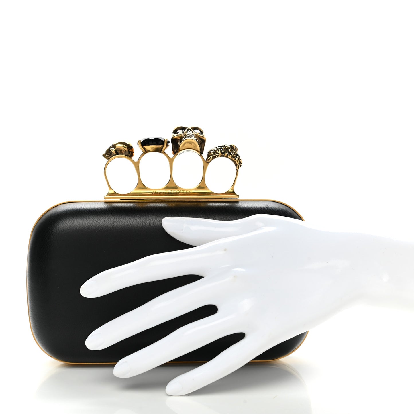 Nappa Skull Knuckle Duster Box Clutch Black