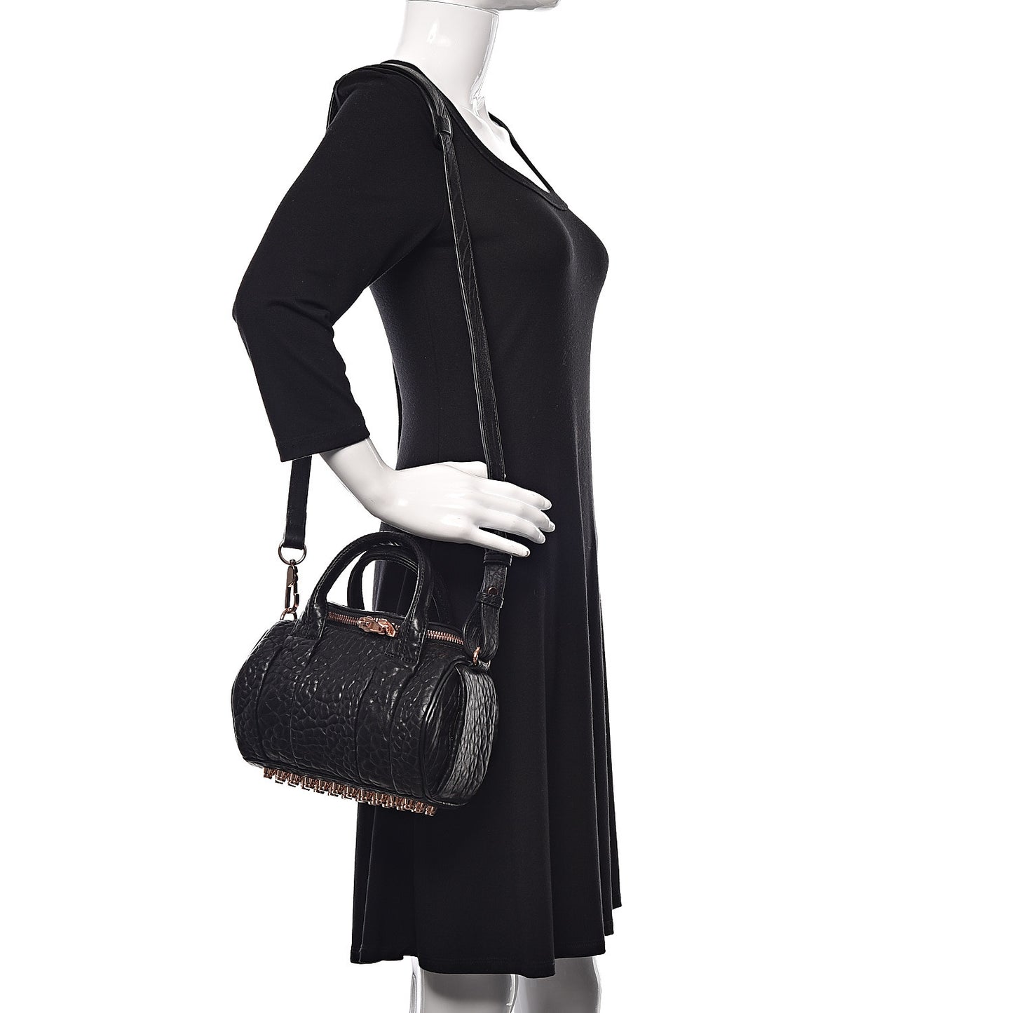 Pebbled Lambskin Rocco Black Rose Gold Hardware