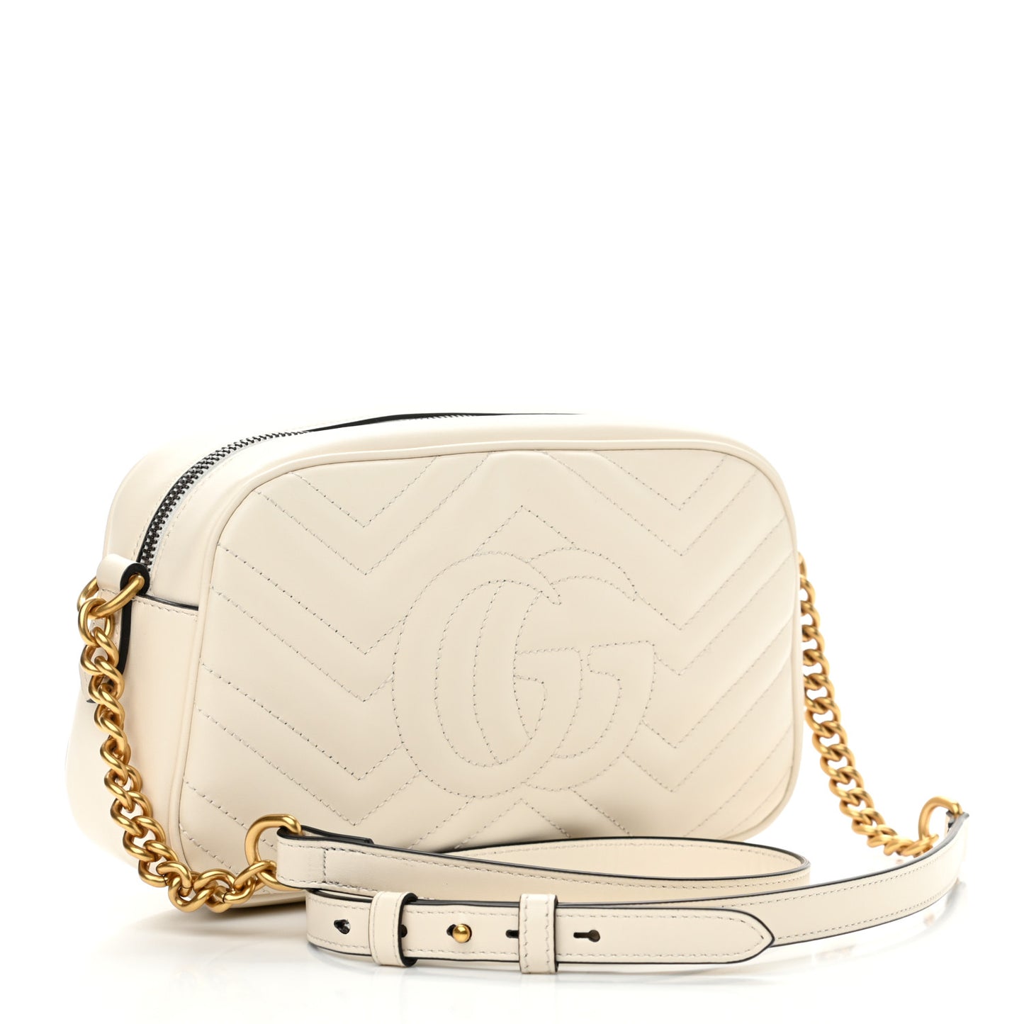 Calfskin Matelasse Small GG Marmont Chain Shoulder Bag White