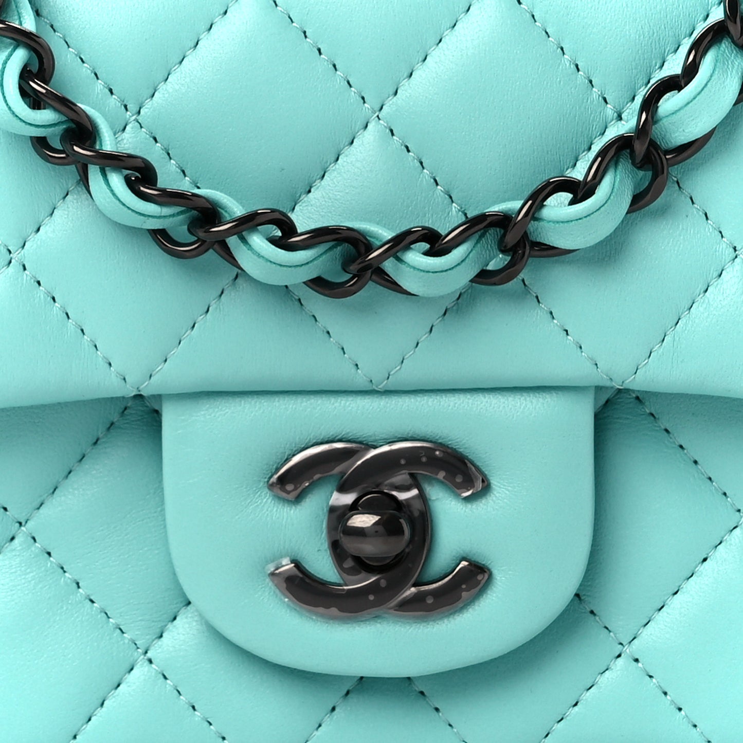 Lambskin Quilted Mini Rectangular Flap Turquoise