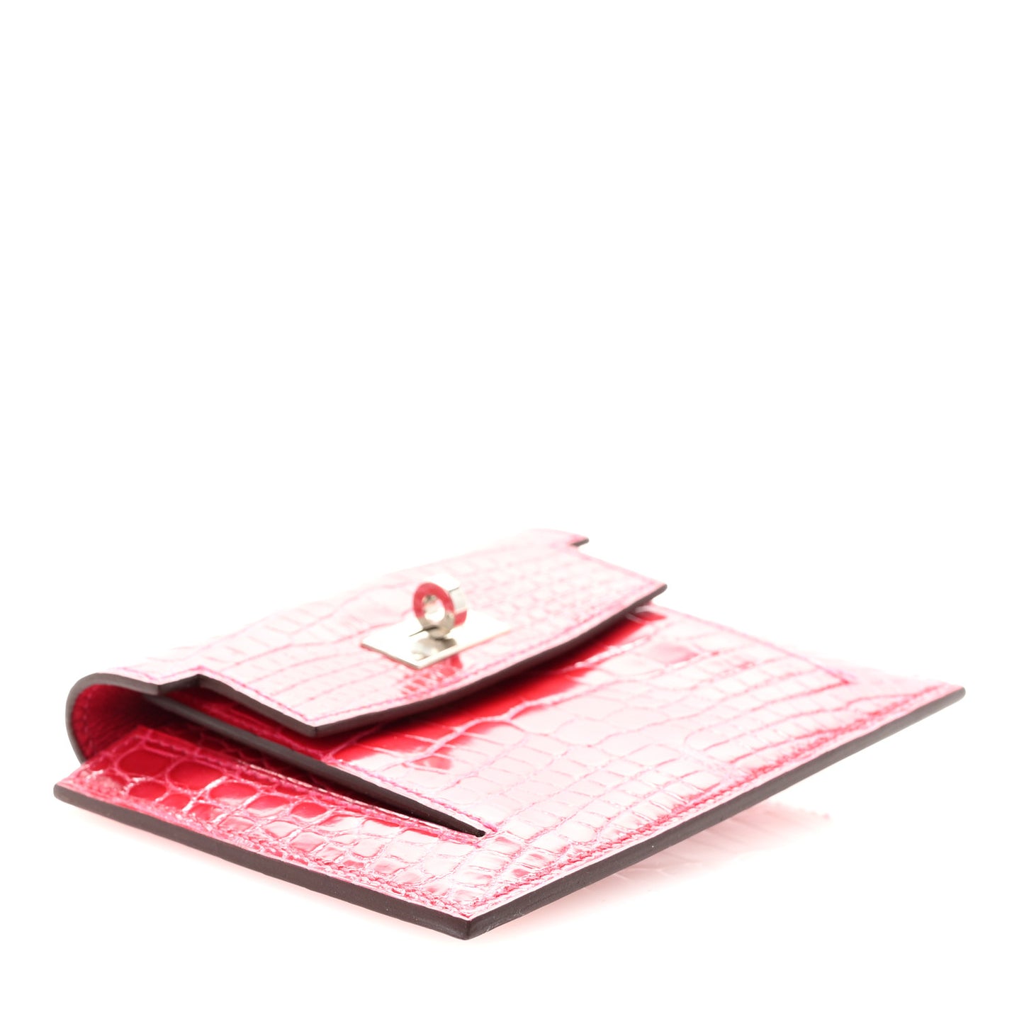 Shiny Alligator Kelly Pocket Compact Wallet Rose Extreme