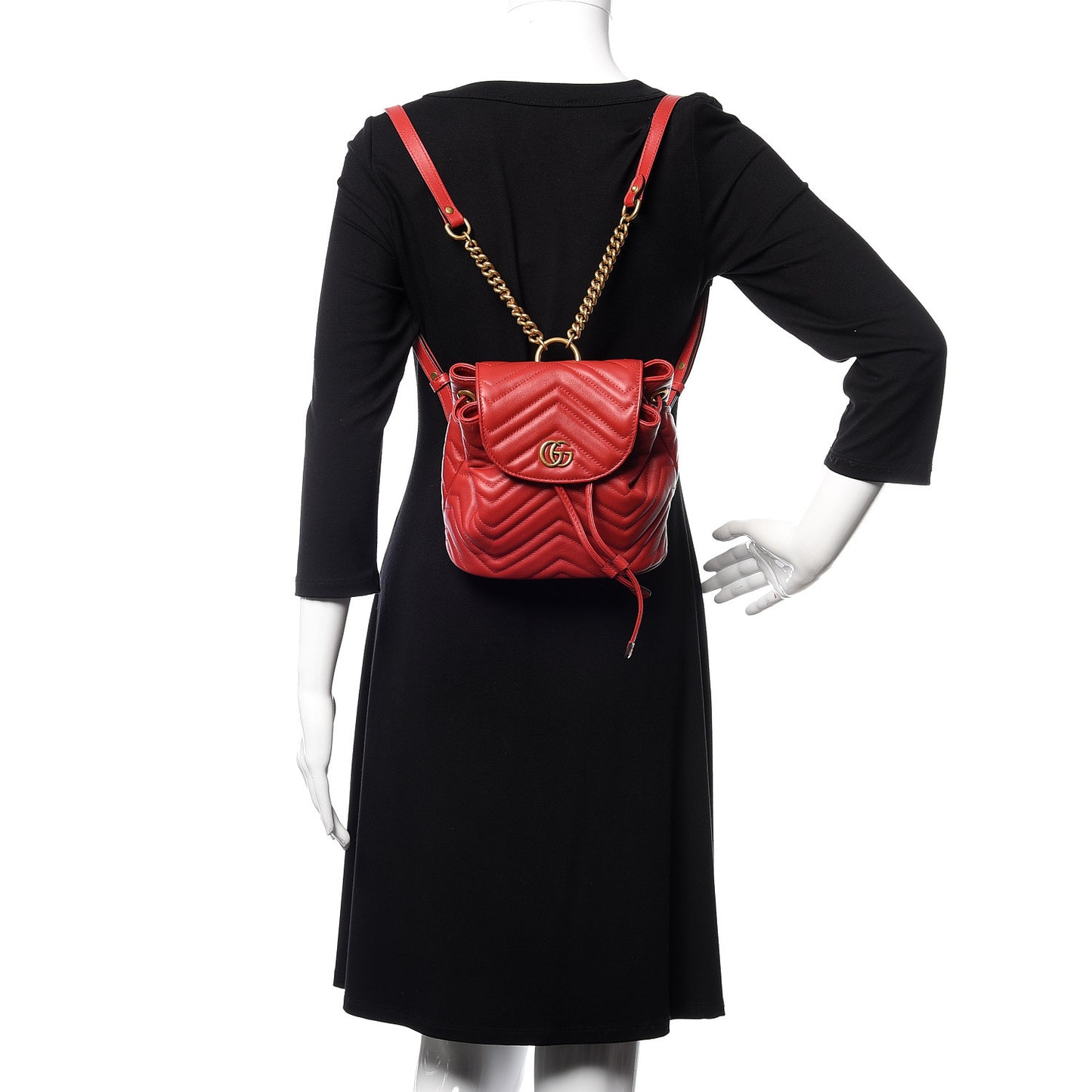 Calfskin Matelasse GG Marmont Flap Backpack Hibiscus Red