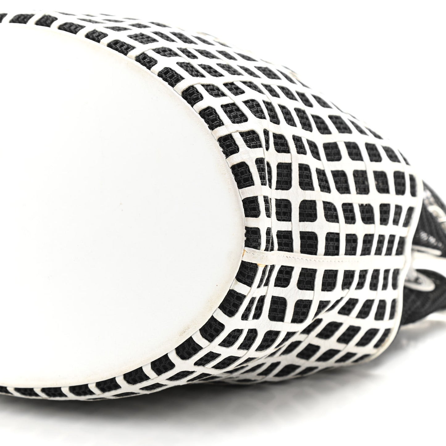 Calfskin Mesh Chain Bucket Bag Black White