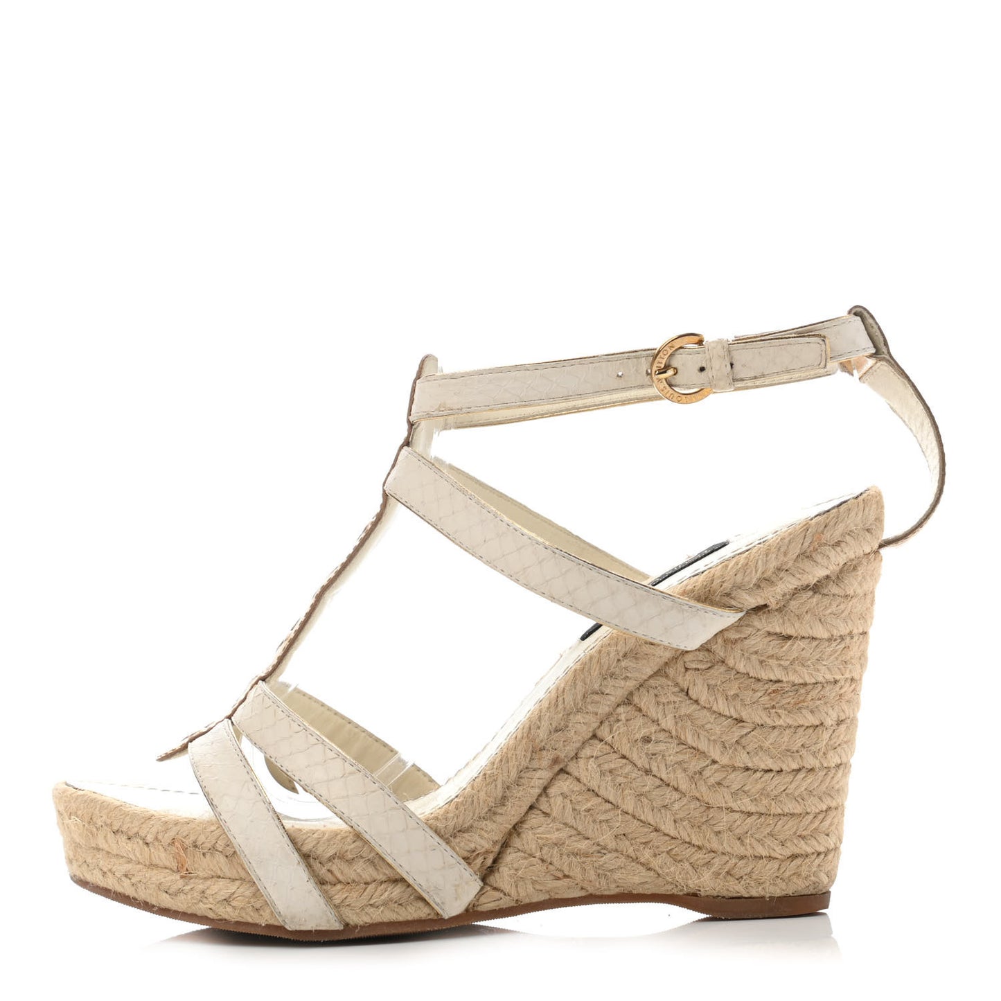 Snakeskin Metallic Bahamas T-Strap Espadrille Wedge Sandals 36 White