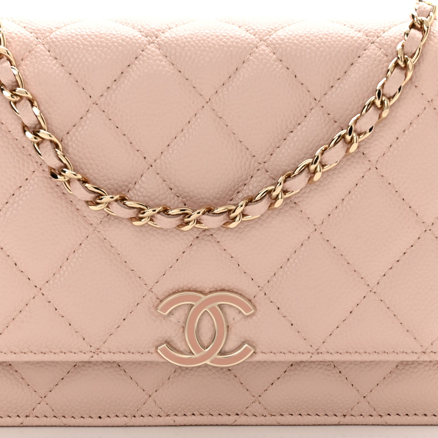 Caviar Quilted Enamel Wallet on Chain WOC Light Pink