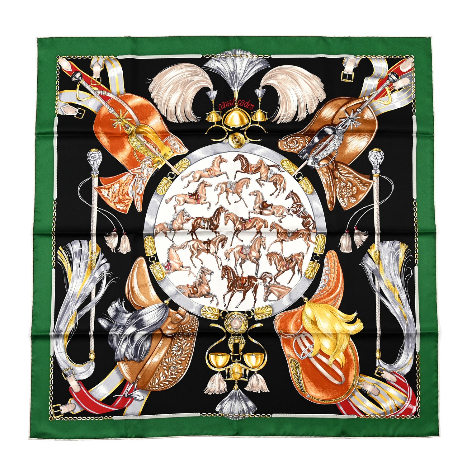 Hermes Silk Cavalcades Scarf 90 Vert Black Brun 1380530 – FASHIONPHILE