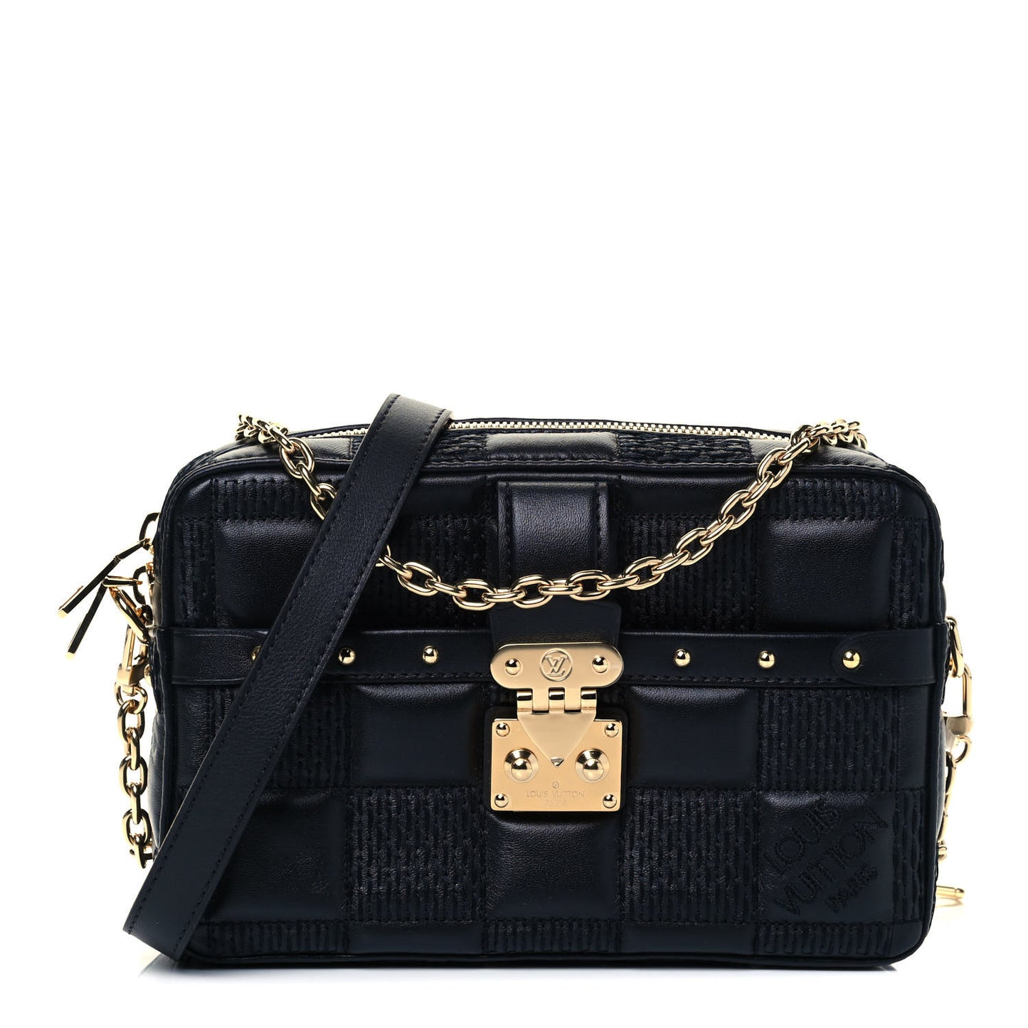Lambskin Damier Quilt Troca PM Black