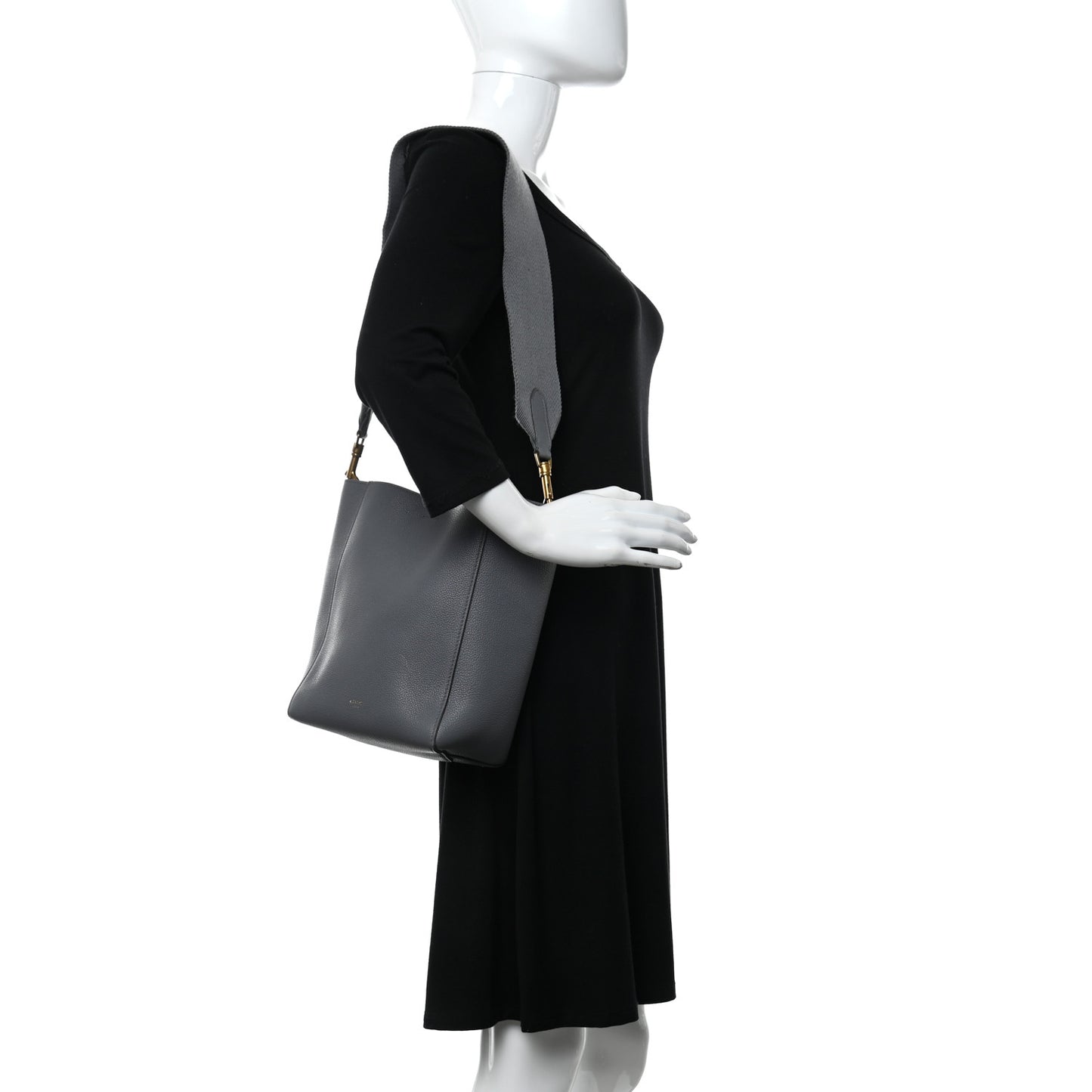 Soft Grained Calfskin Small Sangle Bucket Bag Grey